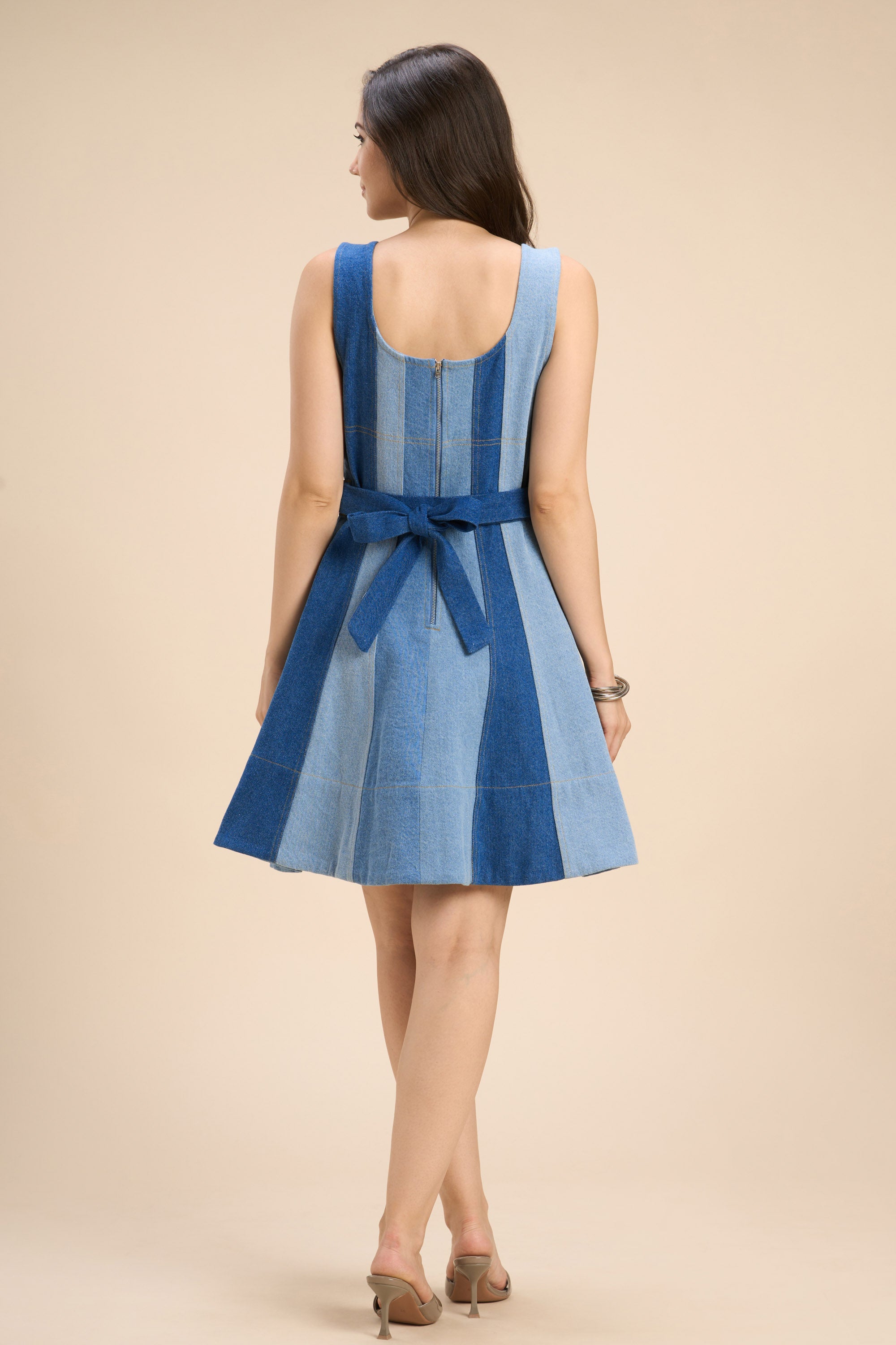 ALICE COLOR-BLOCK PANELLED SHORT DENIM DRESS - Sunday Story