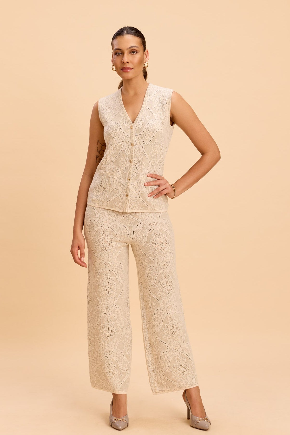 SARAH LACE JACQUARD KNITTED VEST CO-ORD SET - Sunday Story