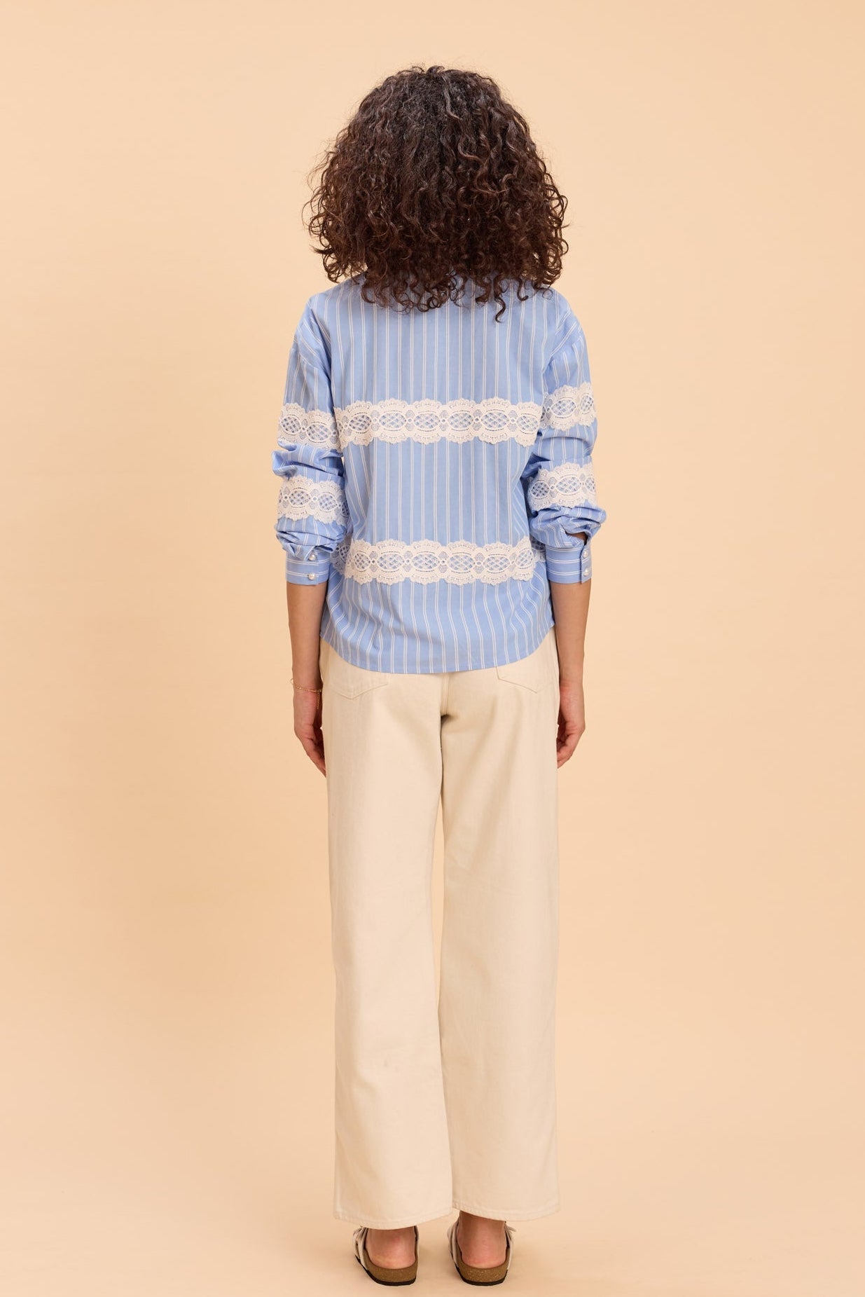 PEONY YARN DYED STRIPE SHIRT WITH LACE DETAIL