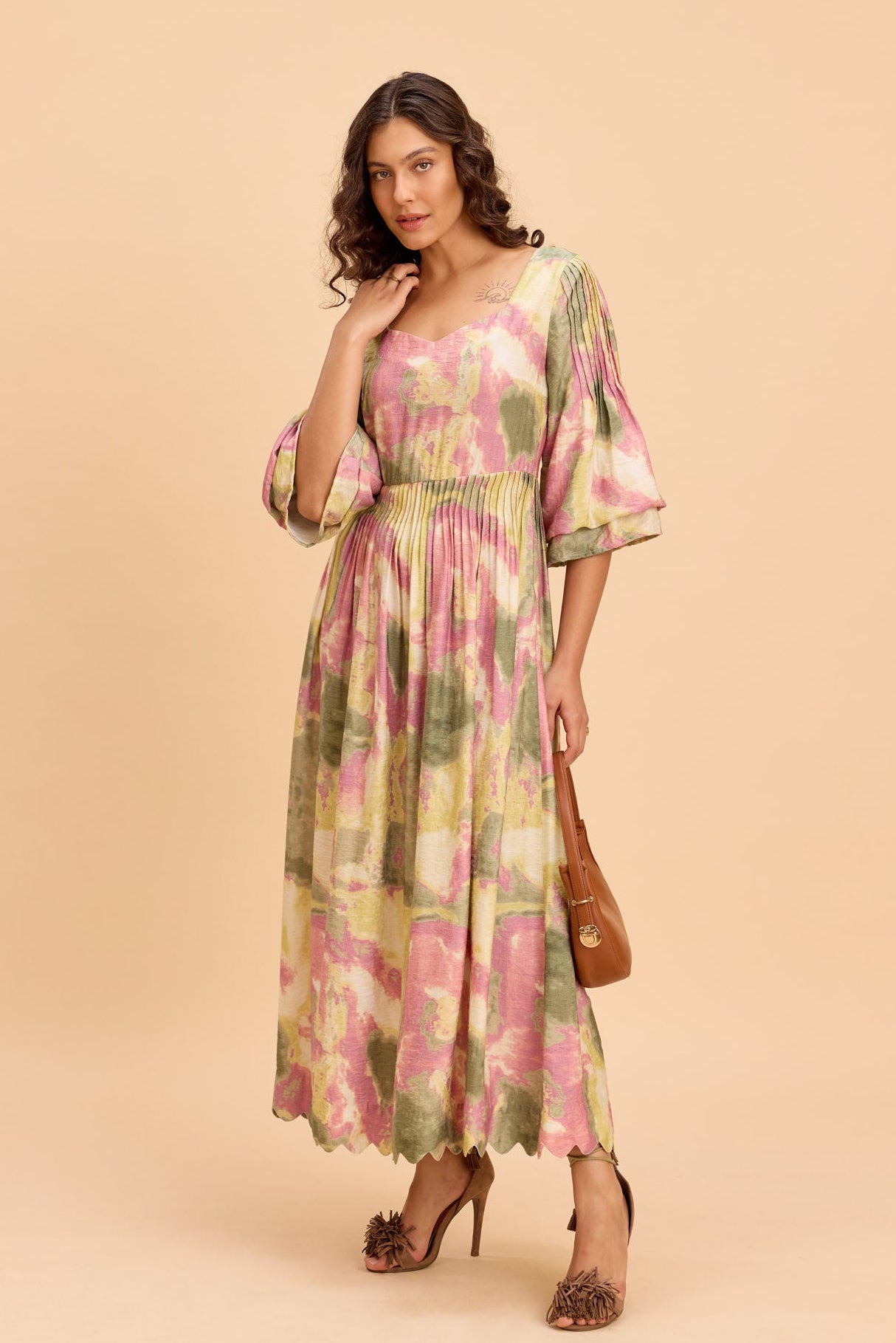 BREA VISCOSE PRINTED MIDI DRESS - Sunday Story