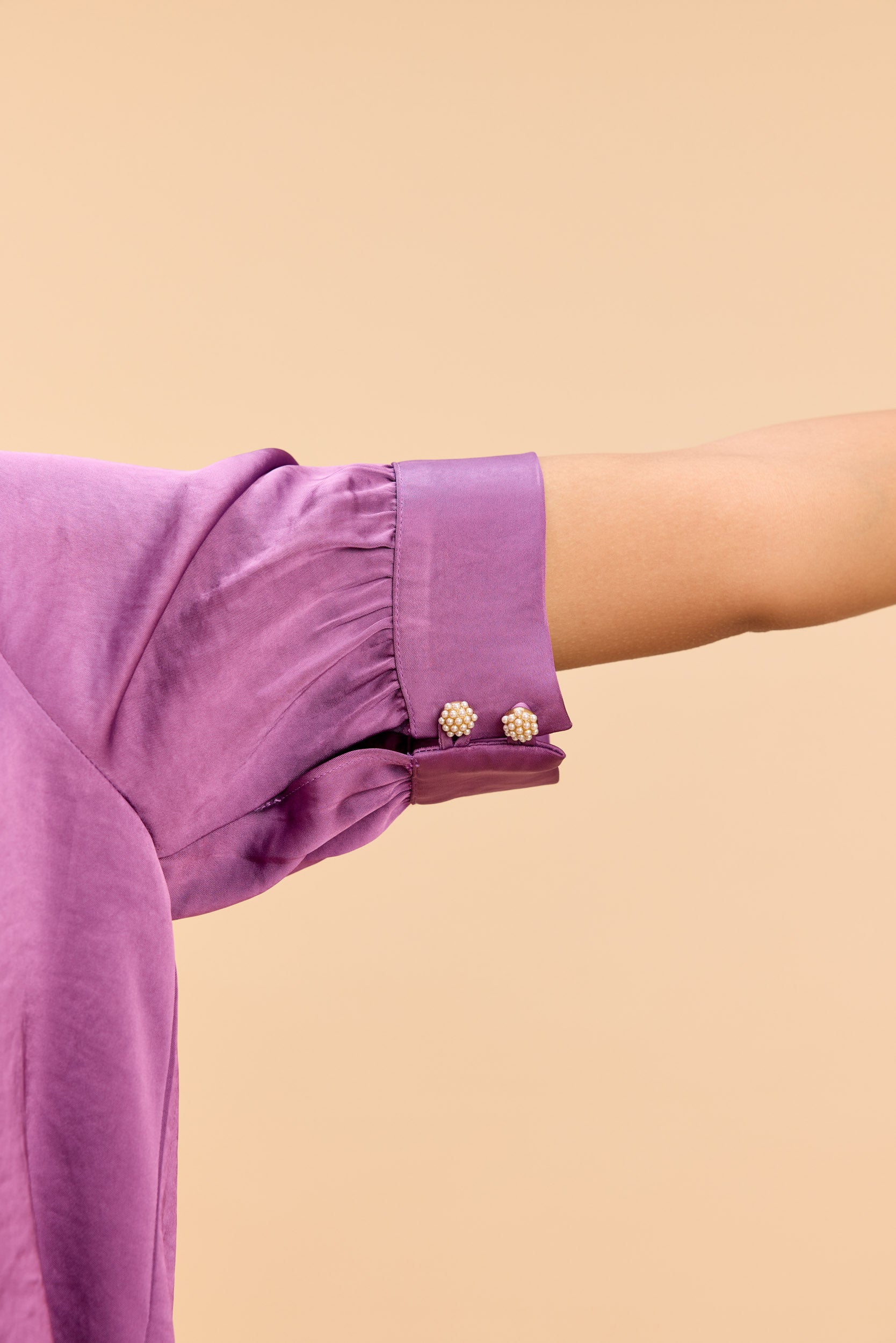 DARLENE LUXE SATIN TOP WITH JEWEL PEARL BUTTONS - Sunday Story