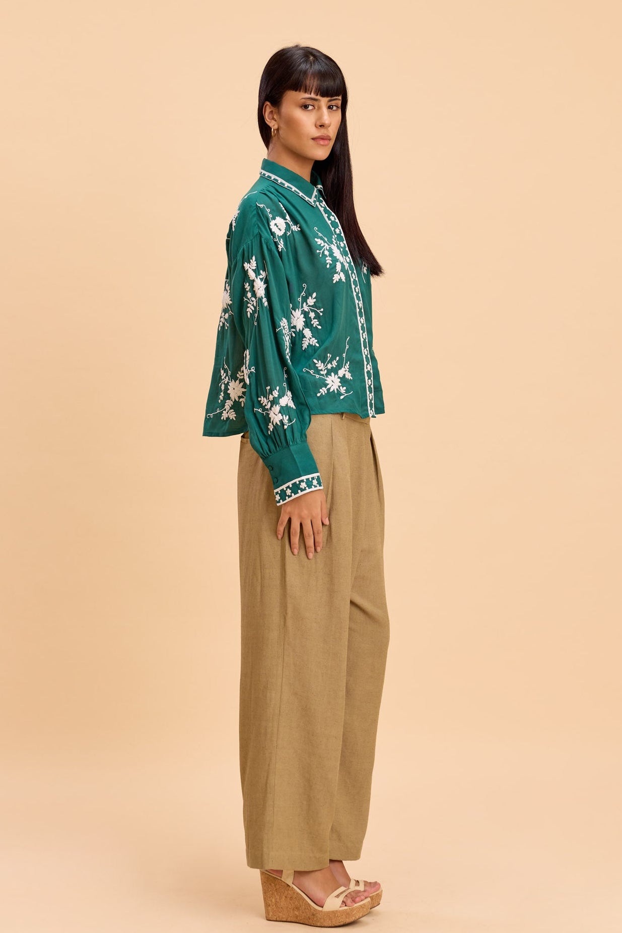 CORI MODAL EMBROIDERED SHIRT WITH VOLUMINOUS SLEEVES - Sunday Story