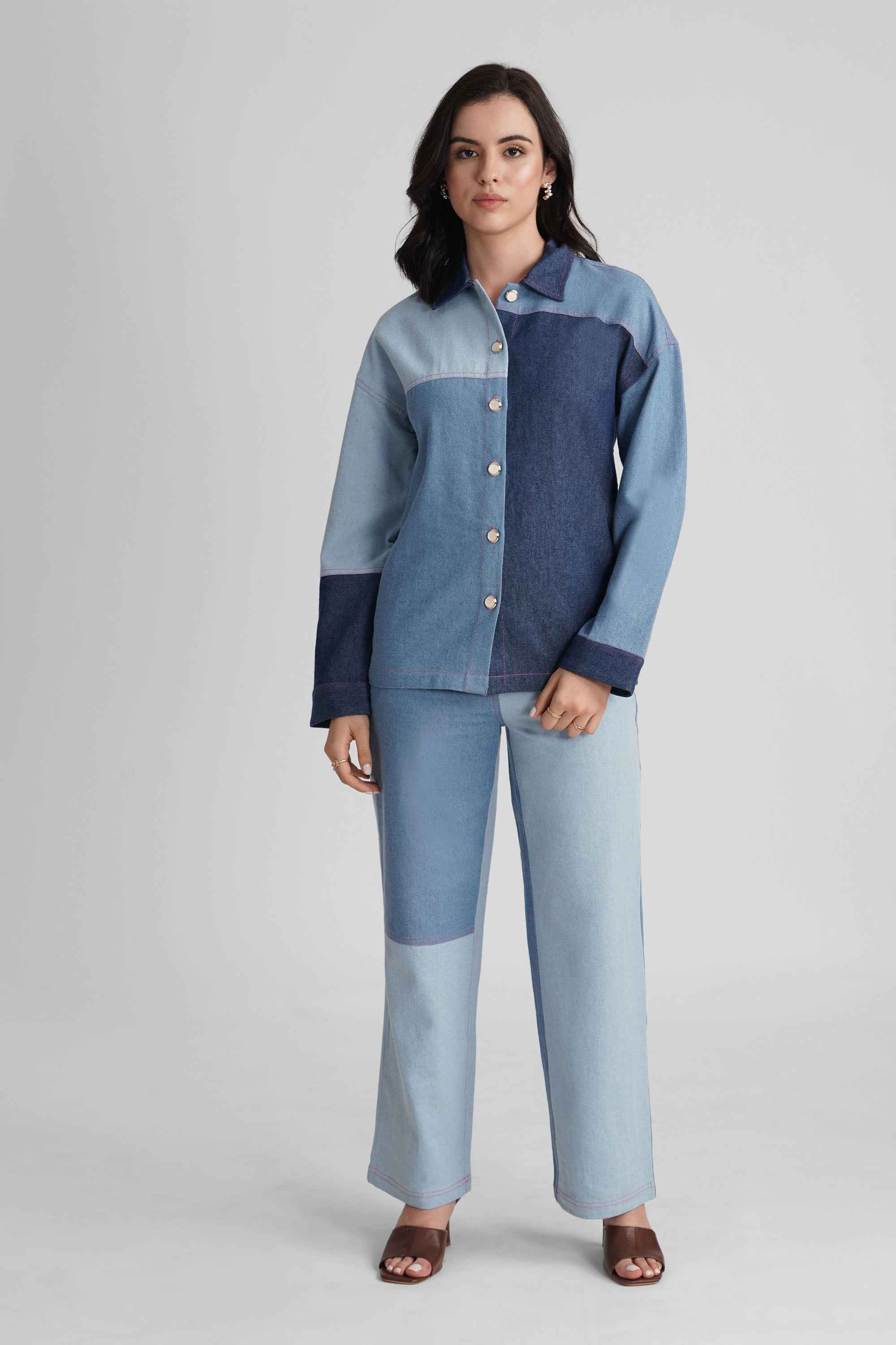 PERRY COLOUR BLOCK COTTON DENIM CO-ORD SET