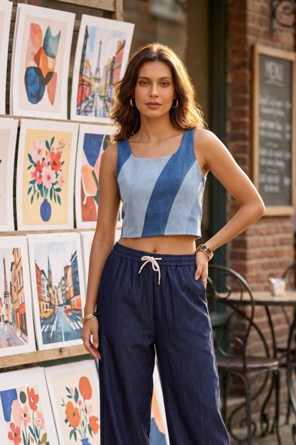 ALICE PANELLED WASHED DENIM TOP - Sunday Story