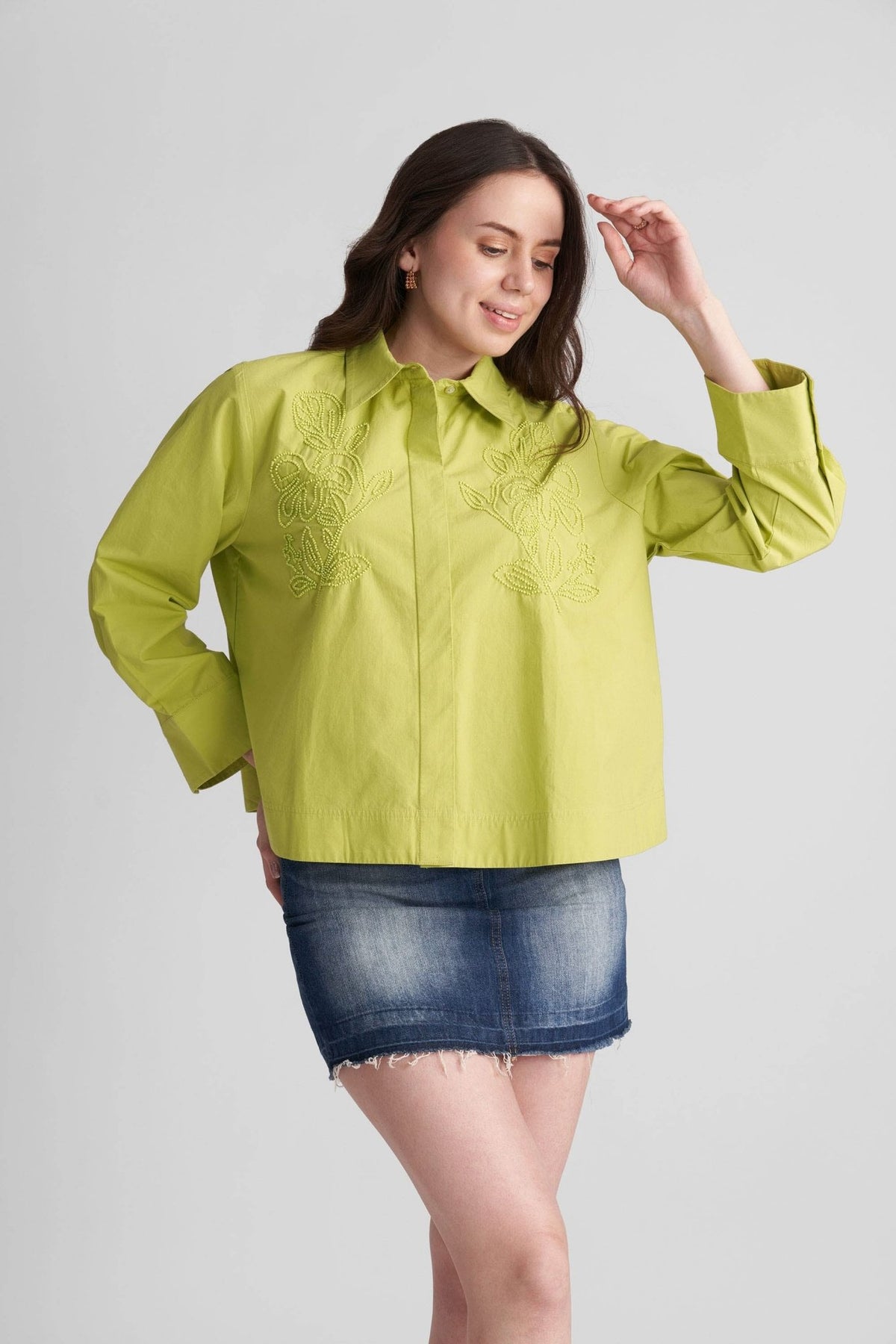 AQUILA OVERSIZED COTTON SHIRT WITH BEAD WORK EMBROIDERY - Sunday Story