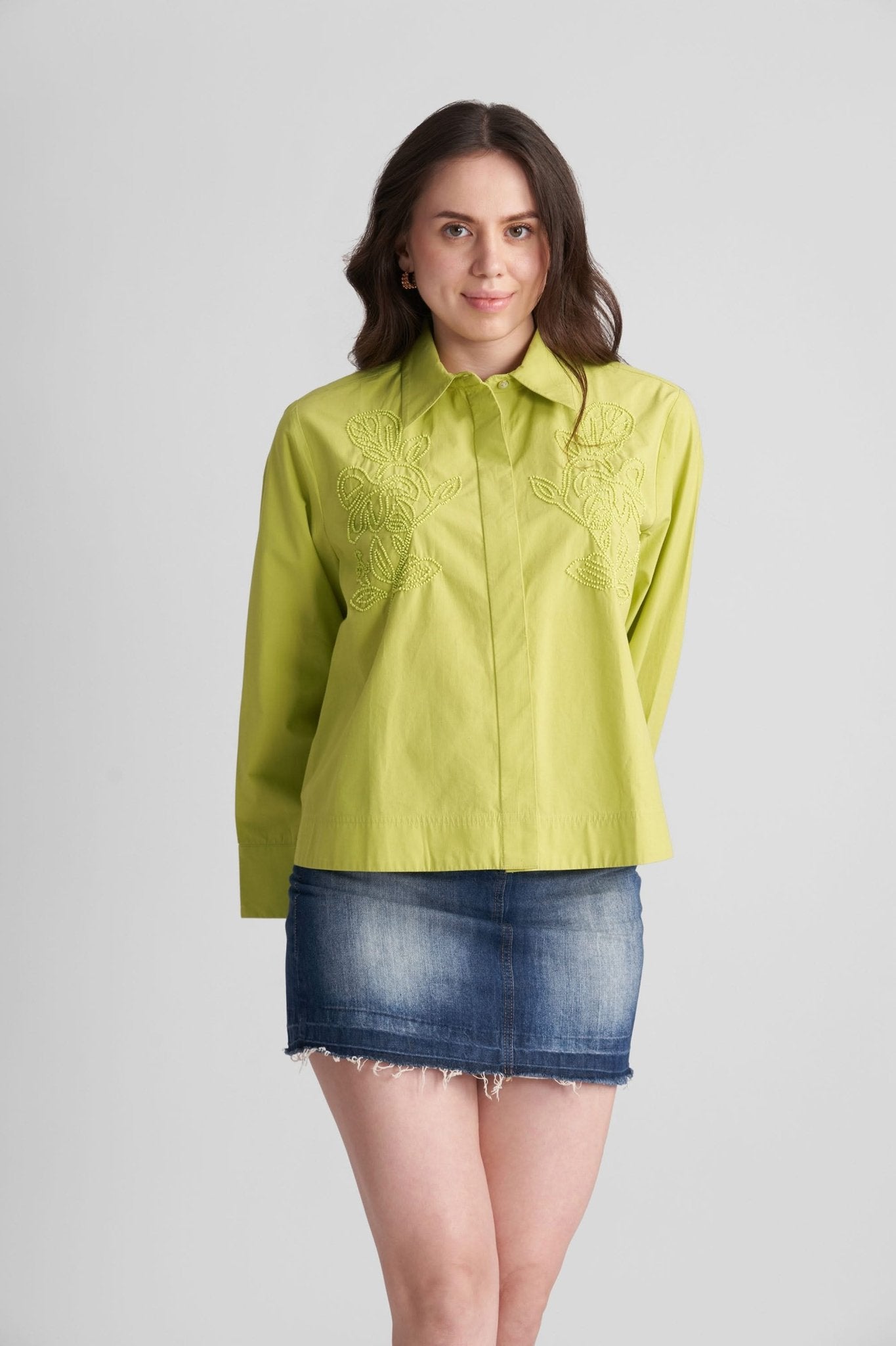 AQUILA OVERSIZED COTTON SHIRT WITH BEAD WORK EMBROIDERY - Sunday Story