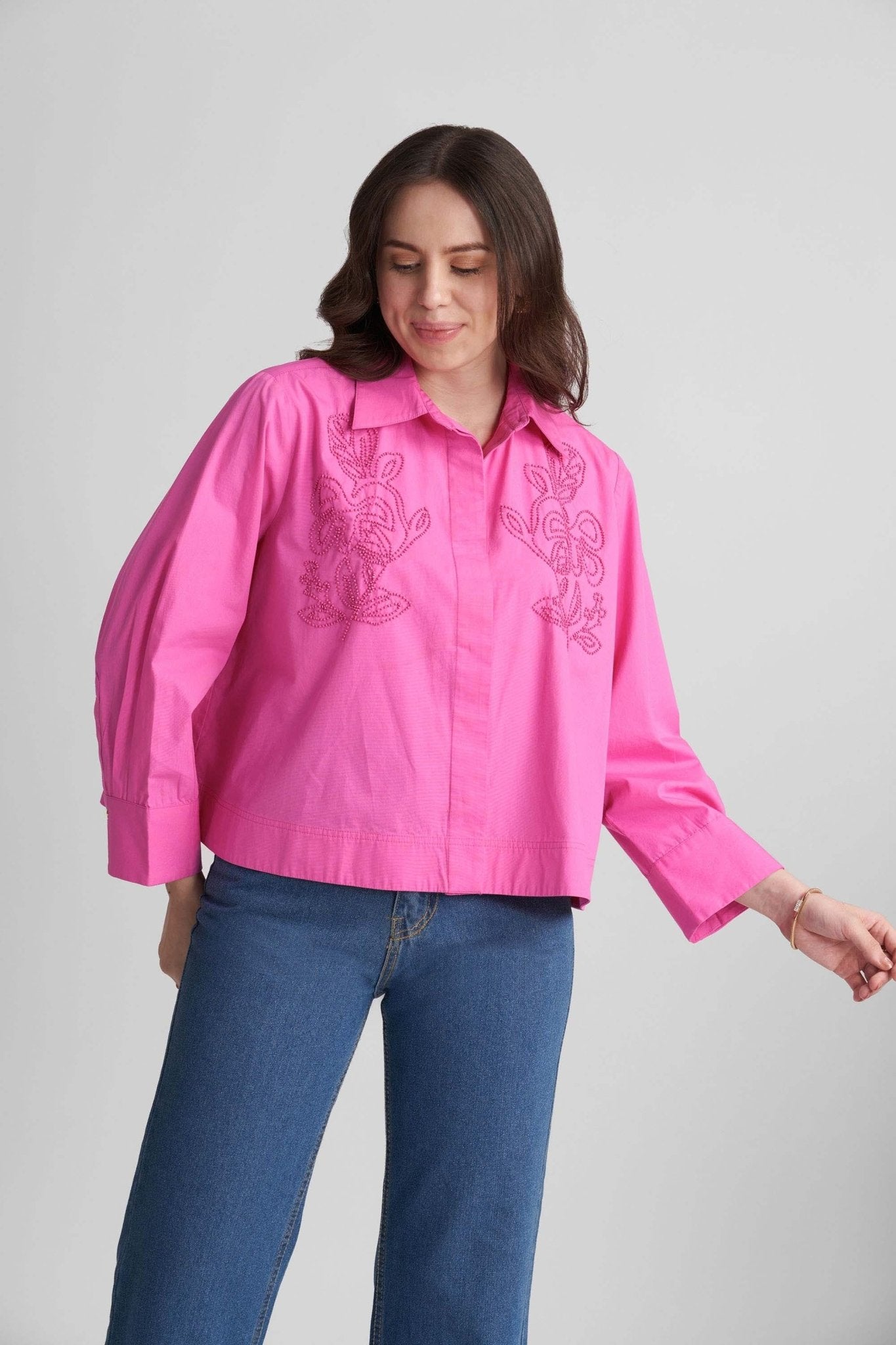 AQUILA OVERSIZED COTTON SHIRT WITH BEAD WORK EMBROIDERY - Sunday Story