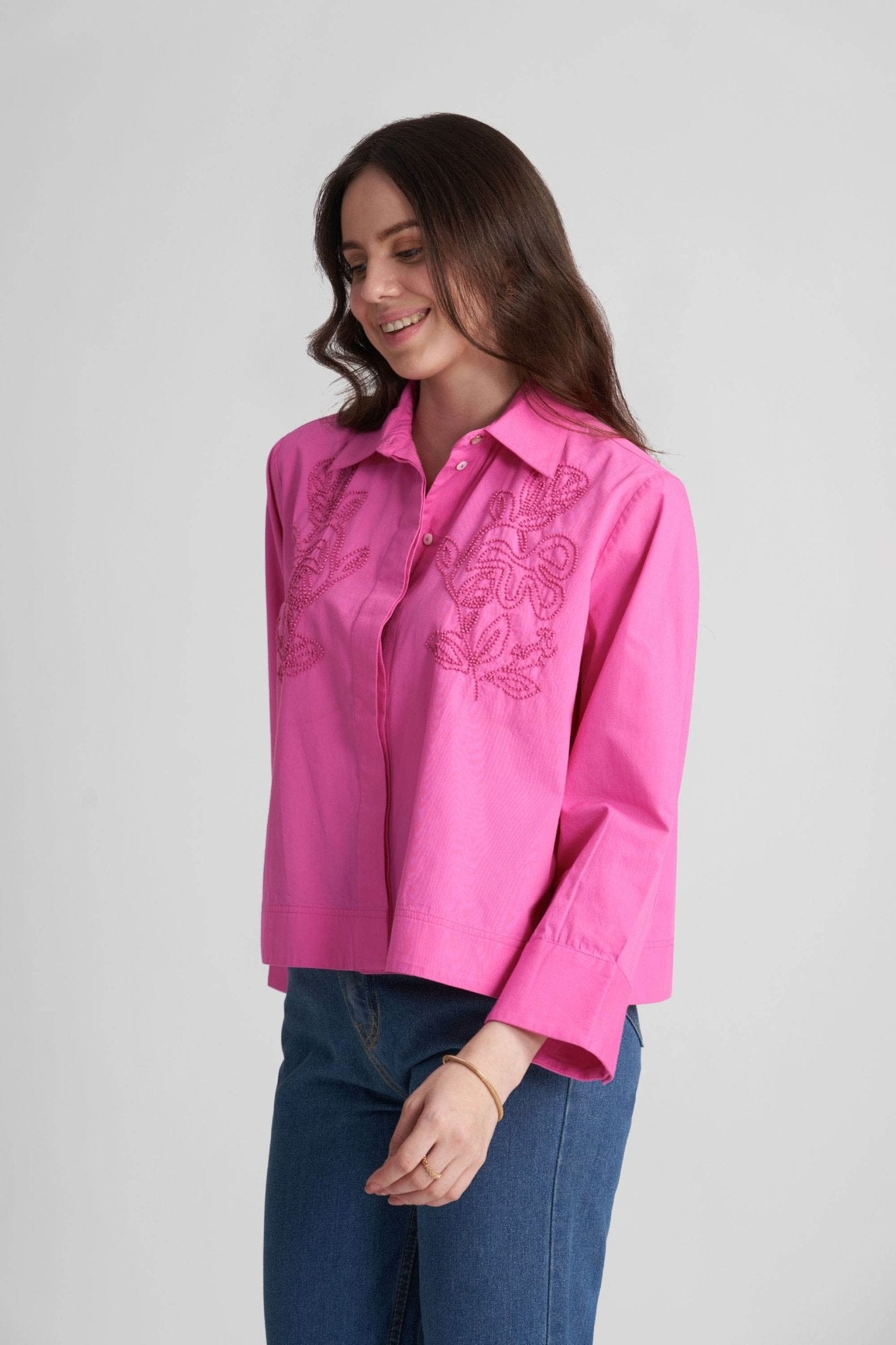 AQUILA OVERSIZED COTTON SHIRT WITH BEAD WORK EMBROIDERY - Sunday Story