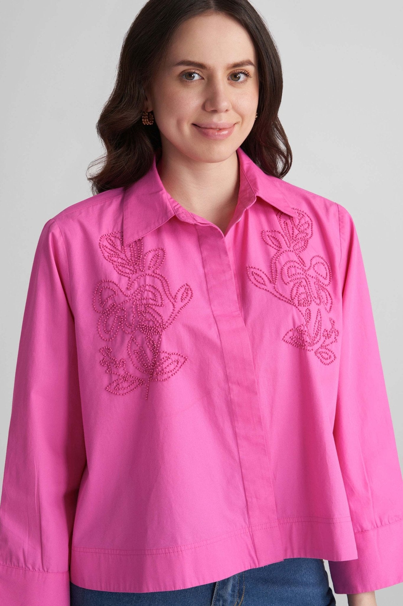 AQUILA OVERSIZED COTTON SHIRT WITH BEAD WORK EMBROIDERY - Sunday Story