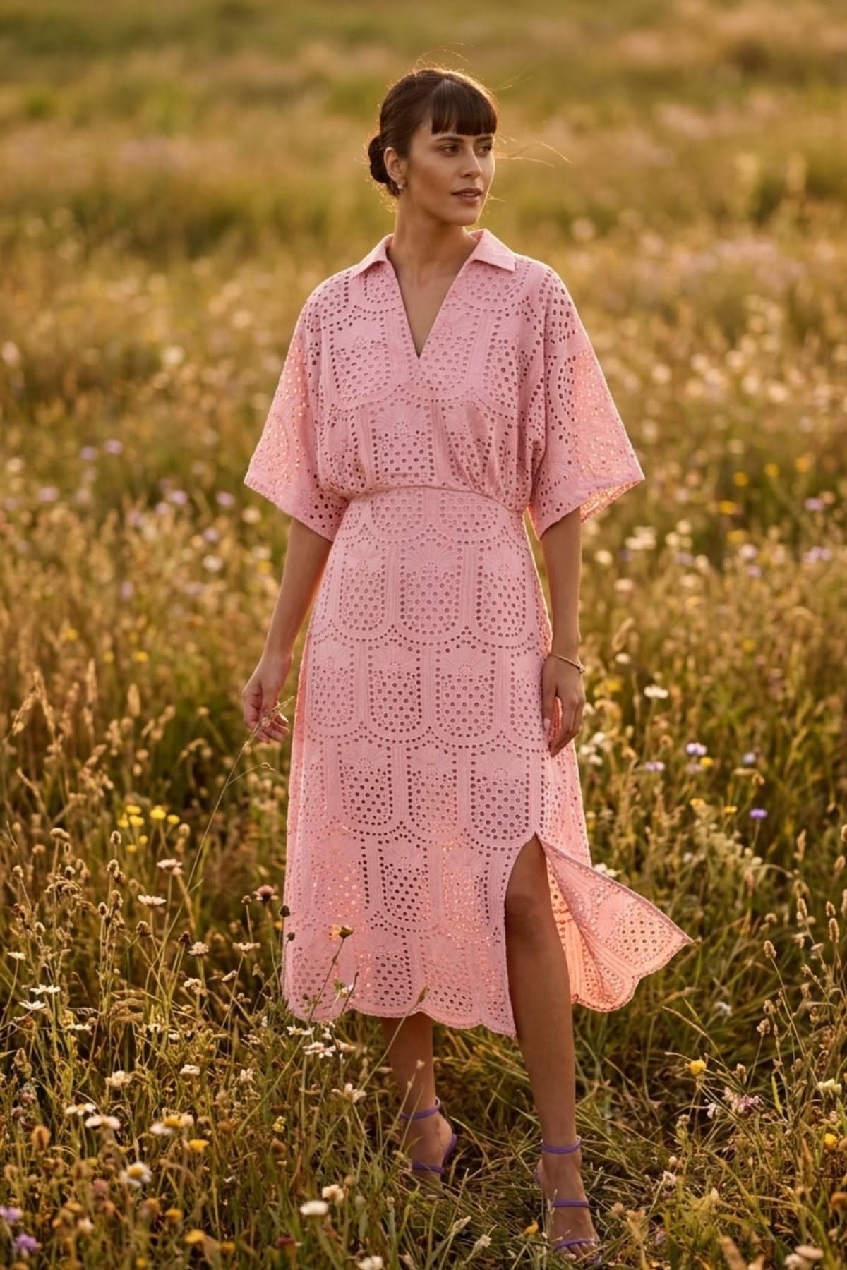BECCA FIT AND FLARE SCHIFFLY MIDI DRESS - Sunday Story