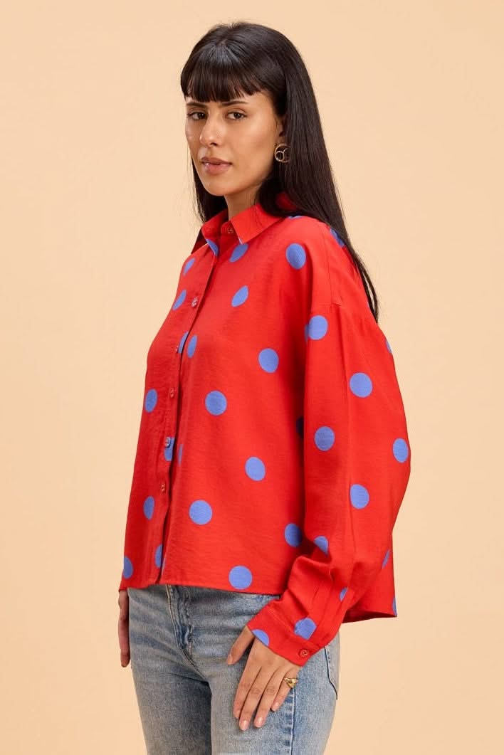 BELLE OVERSIZED POLKA PRINT VISCOSE SHIRT WITH SPLIT BACK - Sunday Story