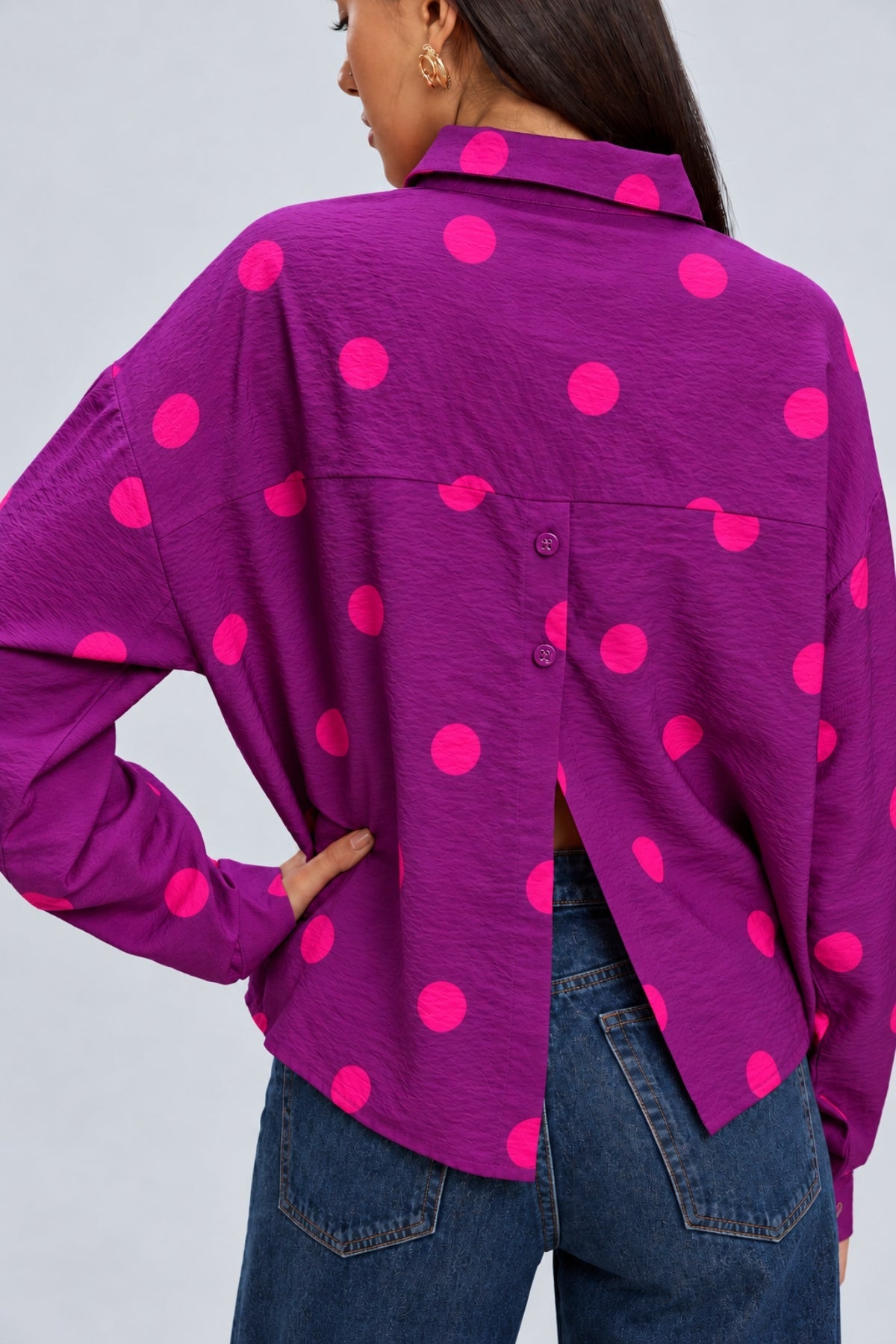 BELLE OVERSIZED POLKA PRINT VISCOSE SHIRT WITH SPLIT BACK (Copy) - Sunday Story
