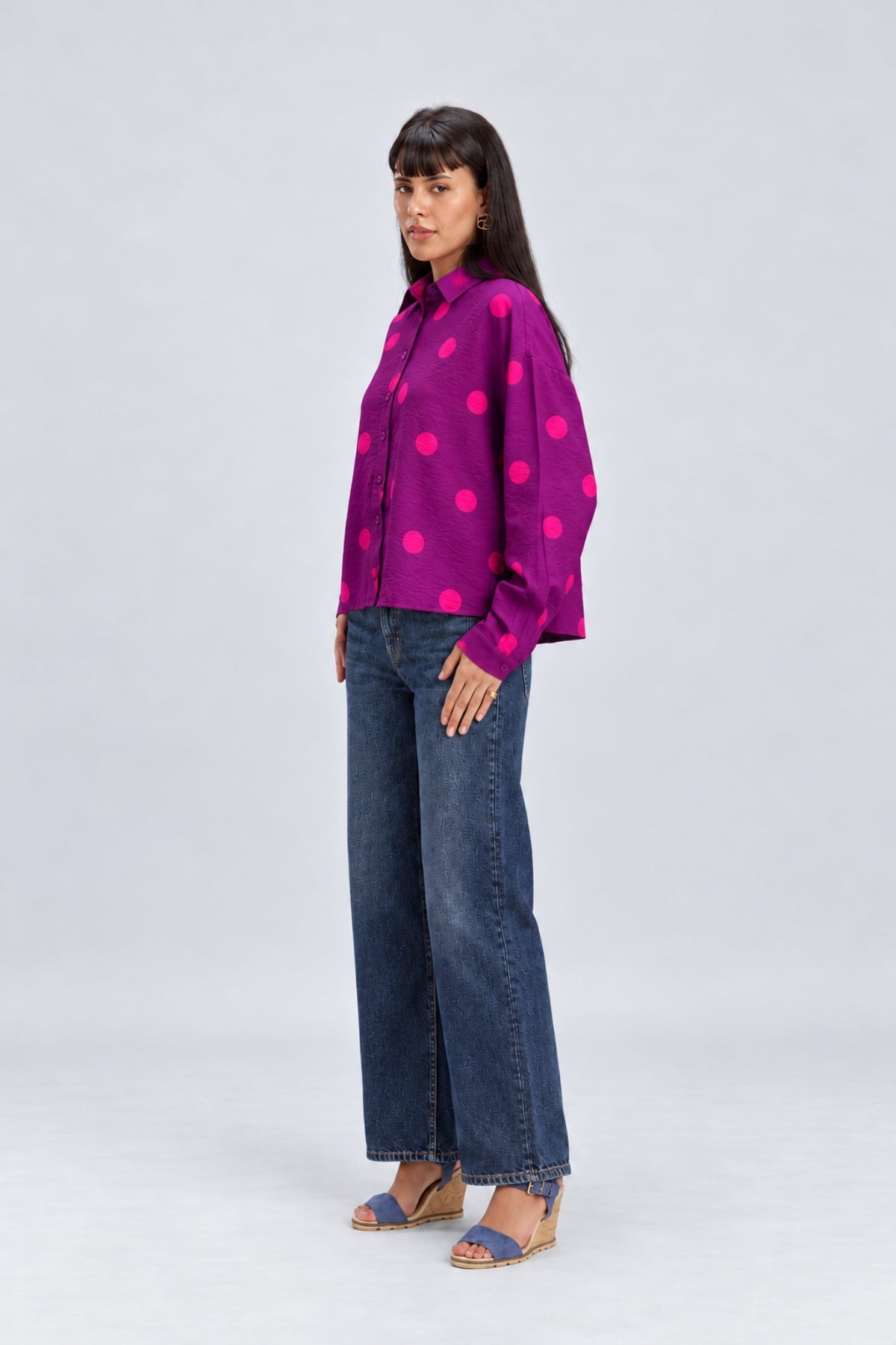 BELLE OVERSIZED POLKA PRINT VISCOSE SHIRT WITH SPLIT BACK (Copy) - Sunday Story