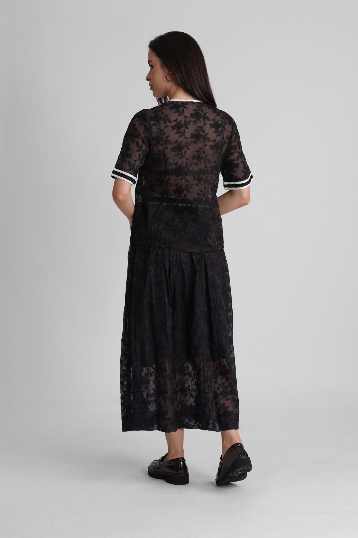 BERNICE EMBROIDERED VISCOSE ORGANZA SHIRT AND PLEATED MIDI SKIRT CO-ORD SET - Sunday Story