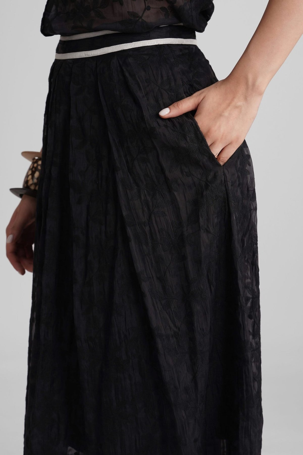BERNICE EMBROIDERED VISCOSE ORGANZA SHIRT AND PLEATED MIDI SKIRT CO-ORD SET - Sunday Story