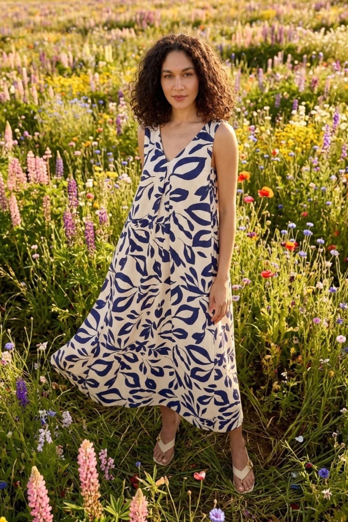 BETSY VISCOSE PRINTED A-LINE MIDI DRESS - Sunday Story