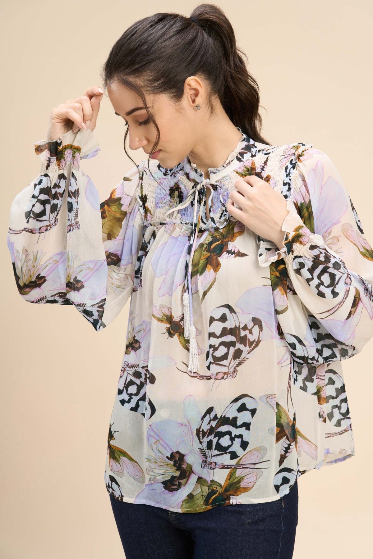 BREA VISCOSE GEORGETTE SMOCKED POET BLOUSE - Sunday Story