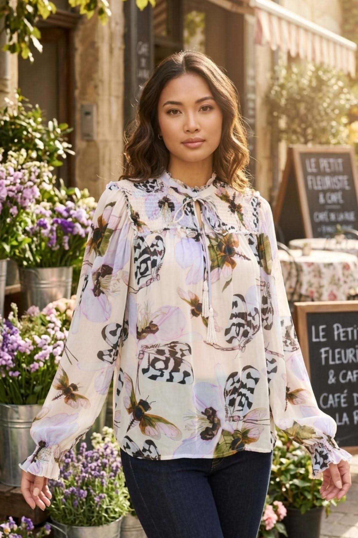 BREA VISCOSE GEORGETTE SMOCKED POET BLOUSE - Sunday Story