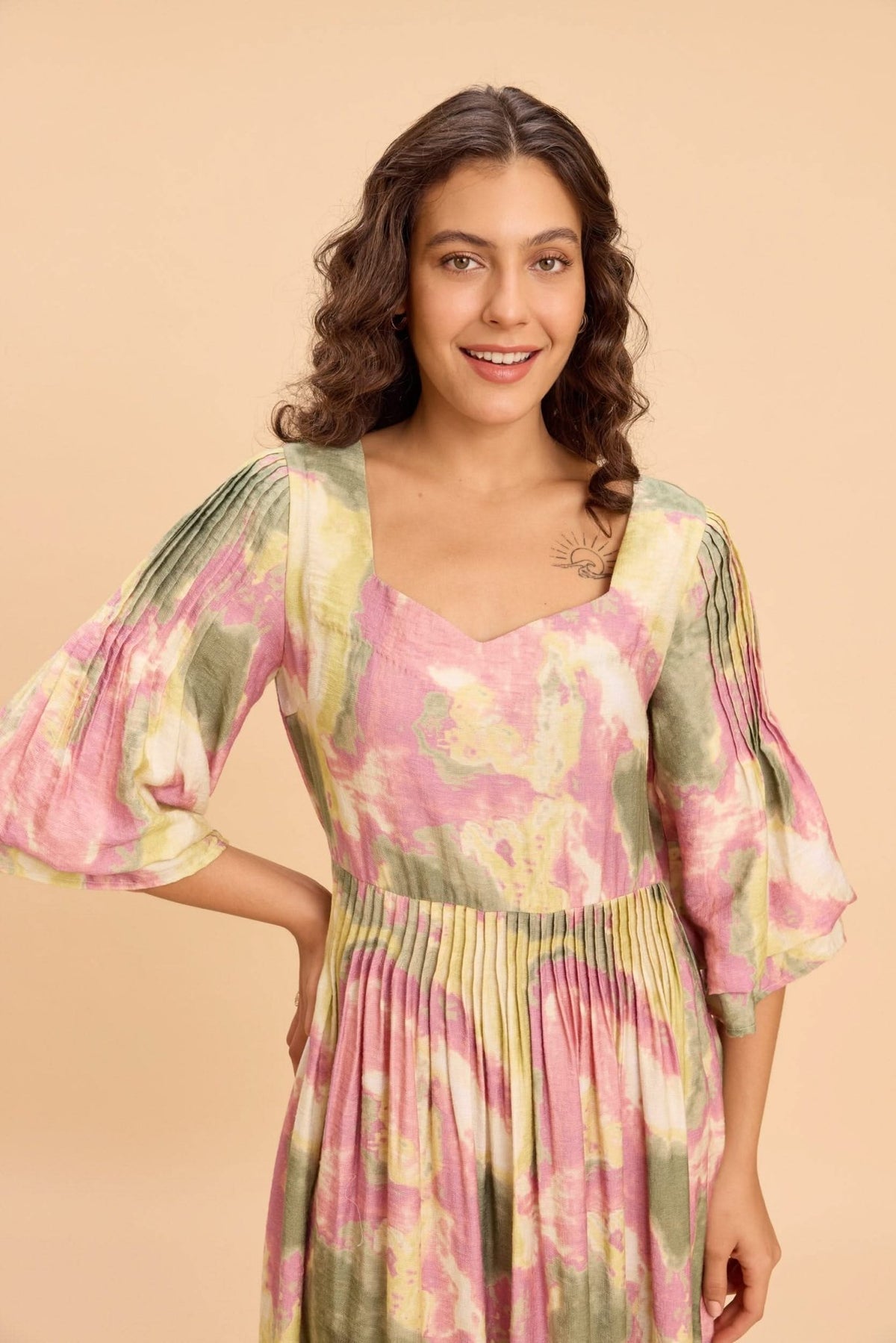 BREA VISCOSE PRINTED MIDI DRESS - Sunday Story