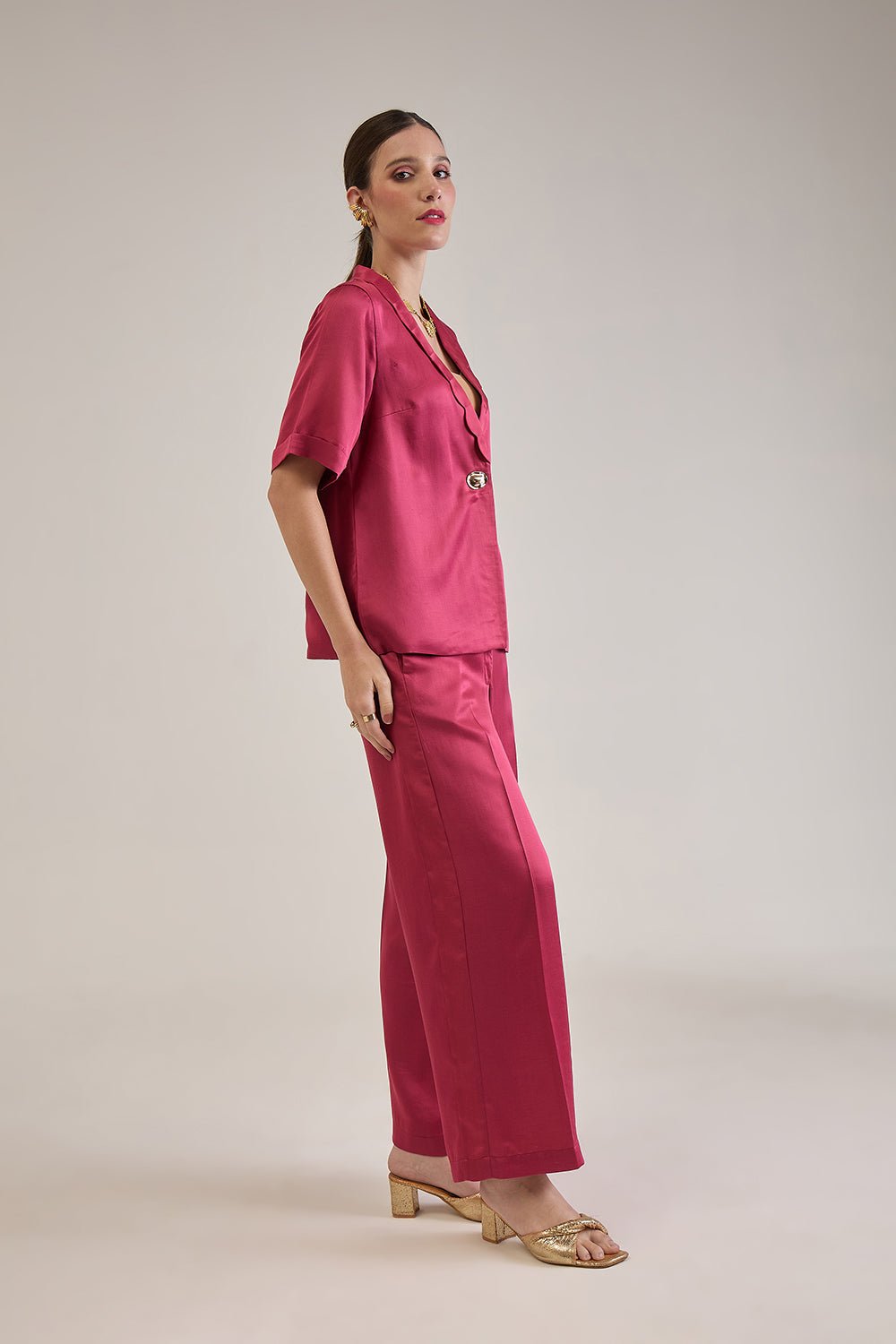 BRIDGET FUCHSIA LINEN SATIN SCALLOP DETAIL BLAZER & PANT CO-ORD - Sunday Story