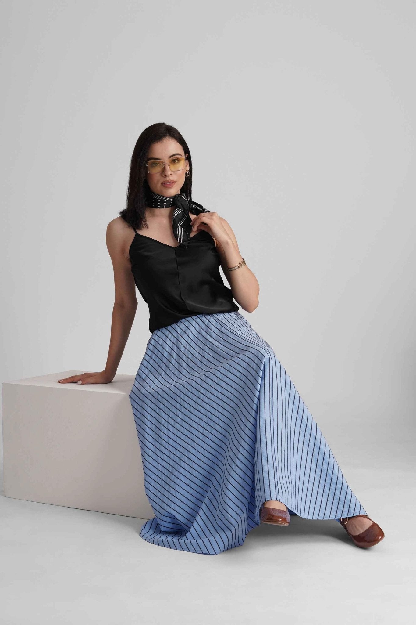 BRIONY CIRCULAR COTTON STRIPE MAXI SKIRT - Sunday Story