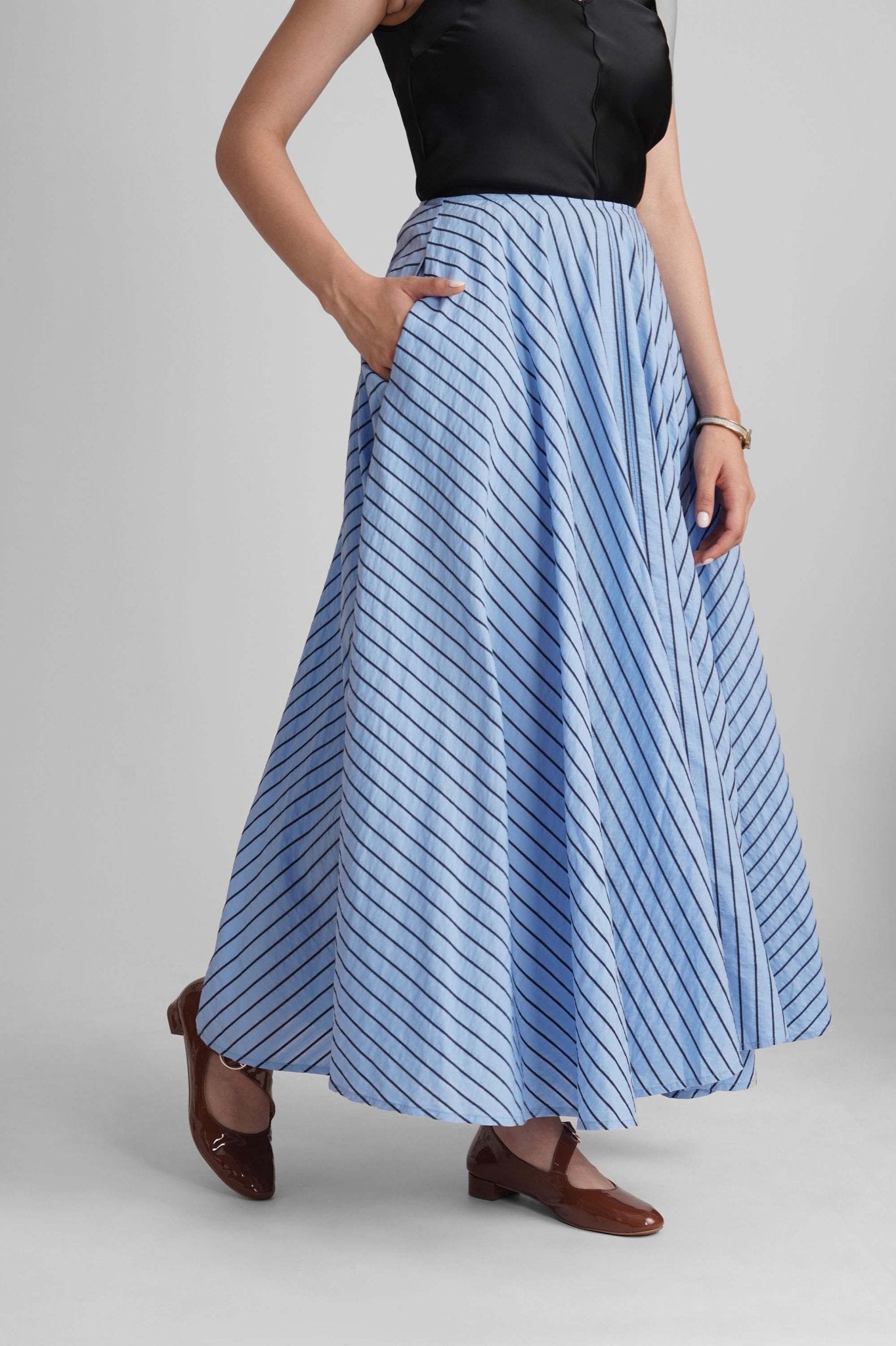 BRIONY CIRCULAR COTTON STRIPE MAXI SKIRT - Sunday Story