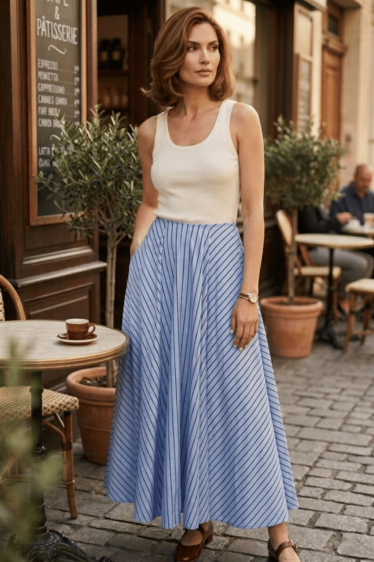 BRIONY CIRCULAR COTTON STRIPE MAXI SKIRT - Sunday Story