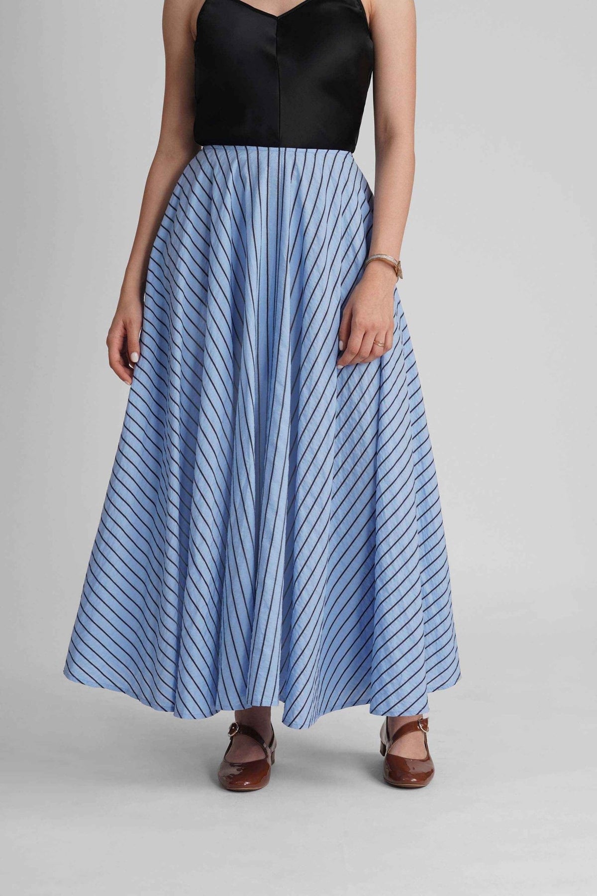 BRIONY CIRCULAR COTTON STRIPE MAXI SKIRT - Sunday Story