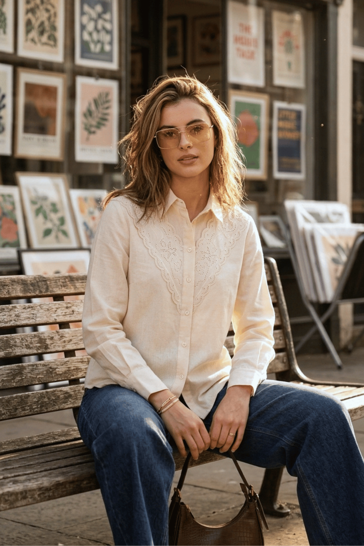 CLAUDIA COTTON LINEN SHIRT WITH LACE YOKE - Sunday Story