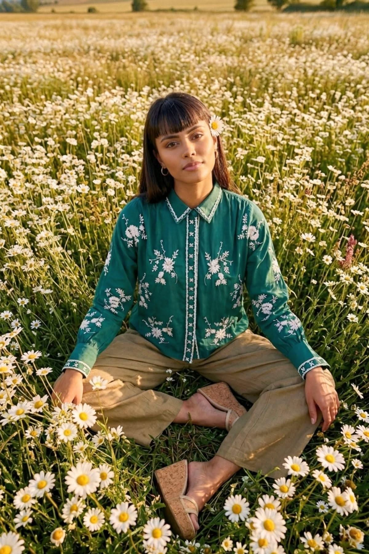 CORI MODAL EMBROIDERED SHIRT WITH VOLUMINOUS SLEEVES - Sunday Story
