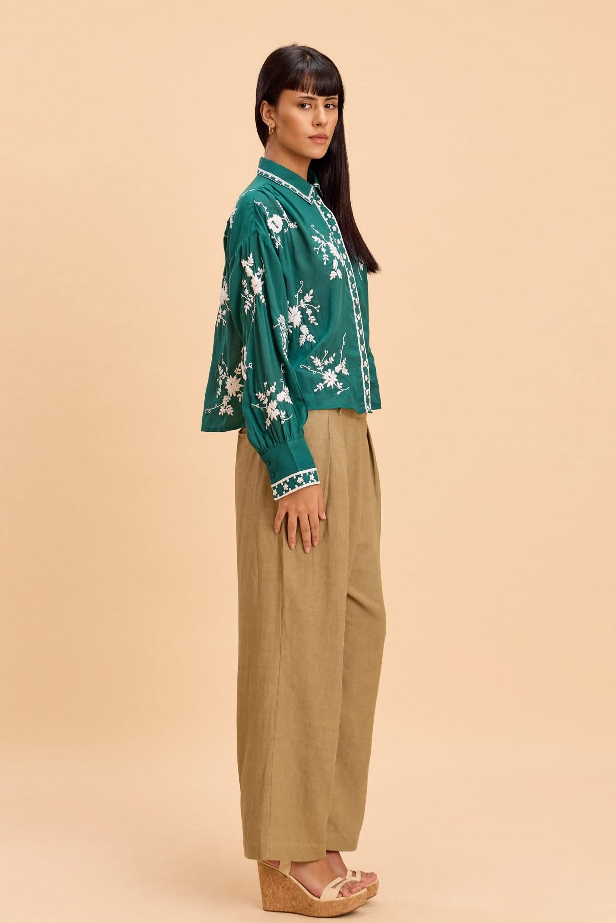CORI MODAL EMBROIDERED SHIRT WITH VOLUMINOUS SLEEVES - Sunday Story