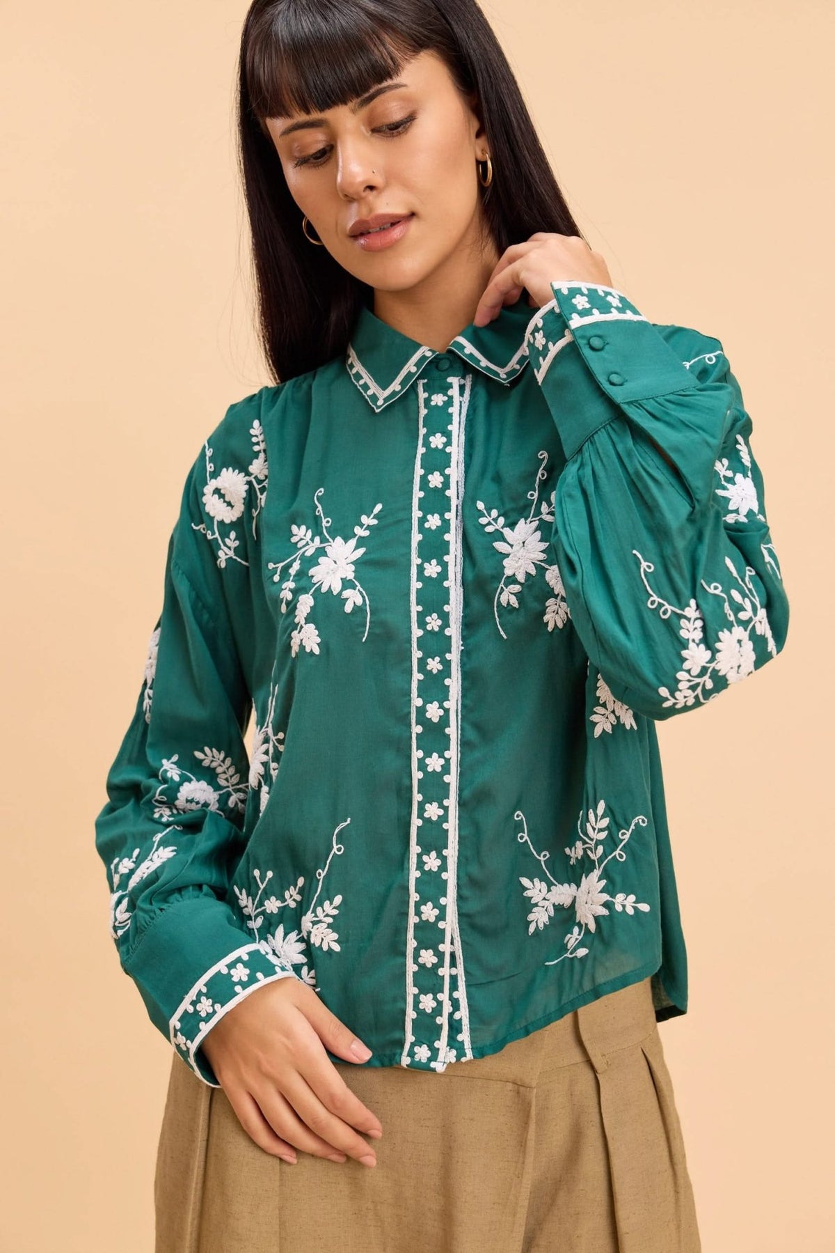 CORI MODAL EMBROIDERED SHIRT WITH VOLUMINOUS SLEEVES - Sunday Story