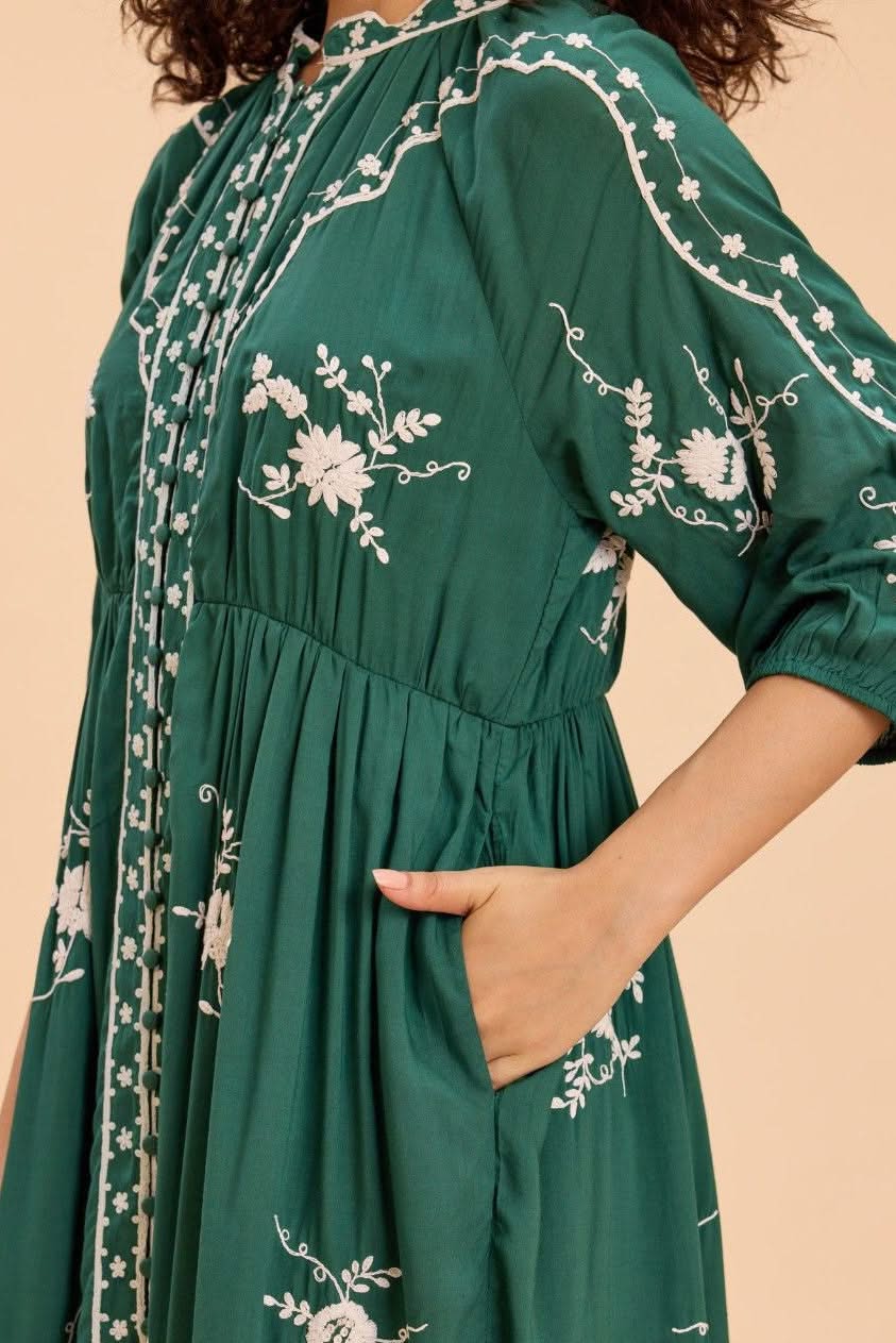CORI MODAL MIDI DRESS WITH INTRICATE EMBROIDERY - Sunday Story