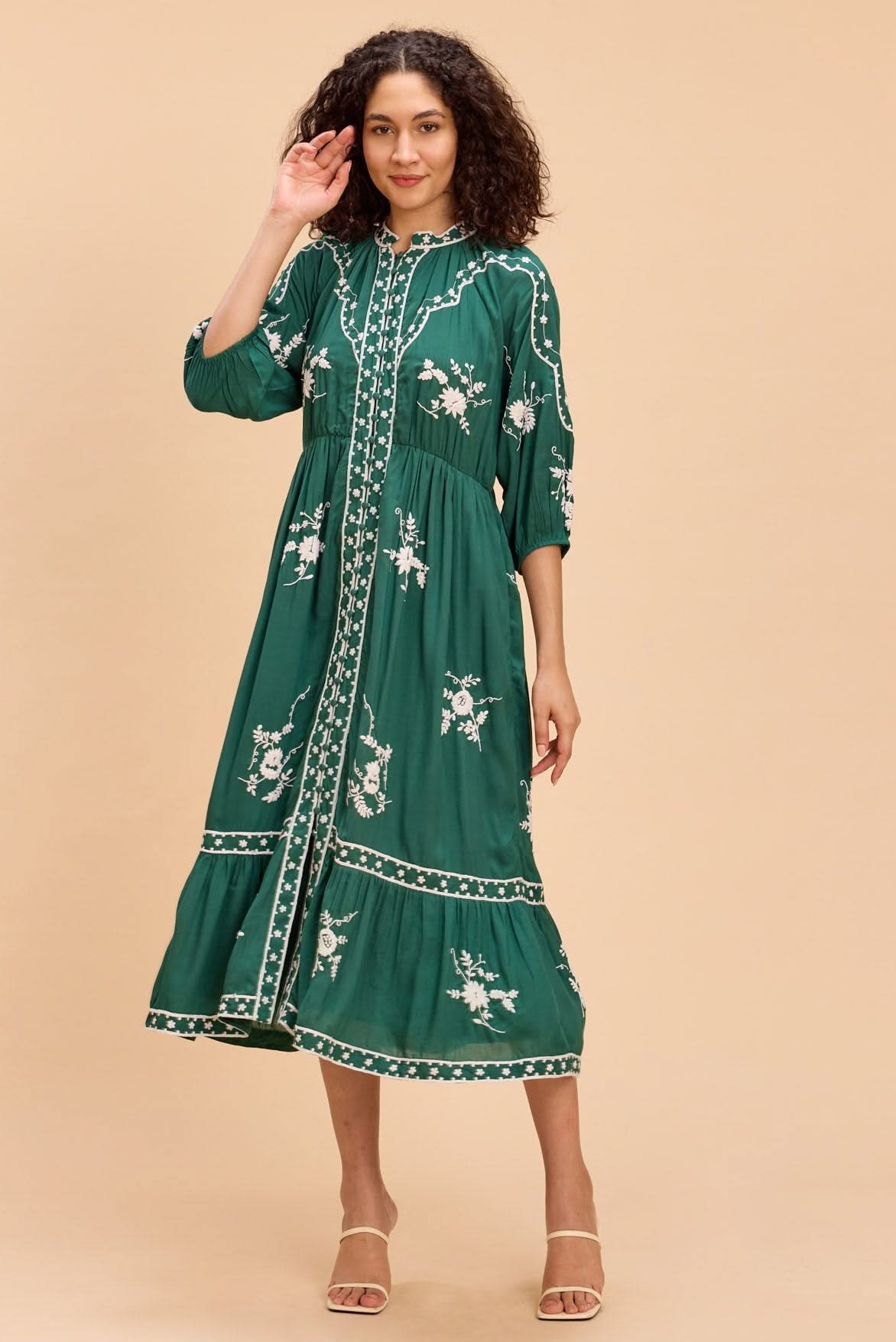 CORI MODAL MIDI DRESS WITH INTRICATE EMBROIDERY - Sunday Story