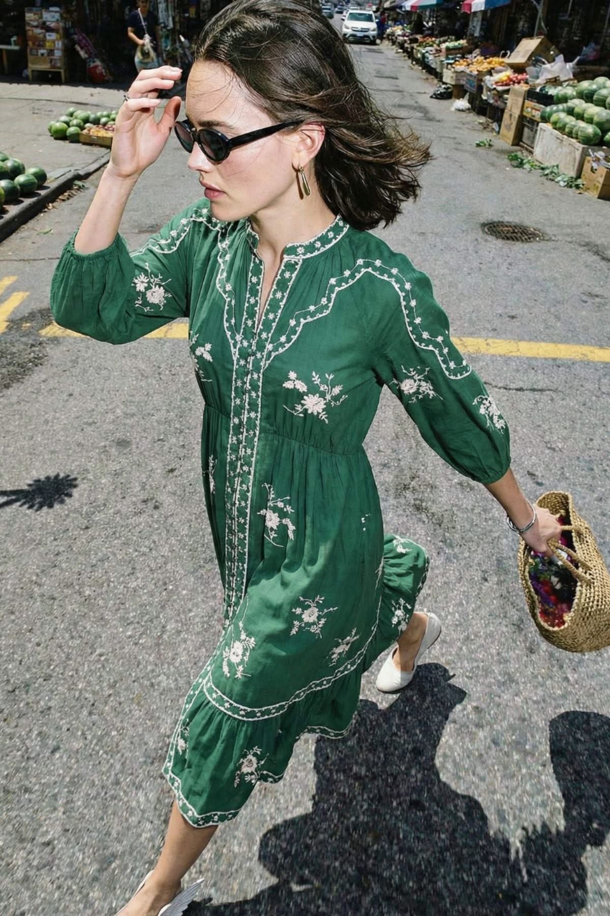 CORI MODAL MIDI DRESS WITH INTRICATE EMBROIDERY - Sunday Story