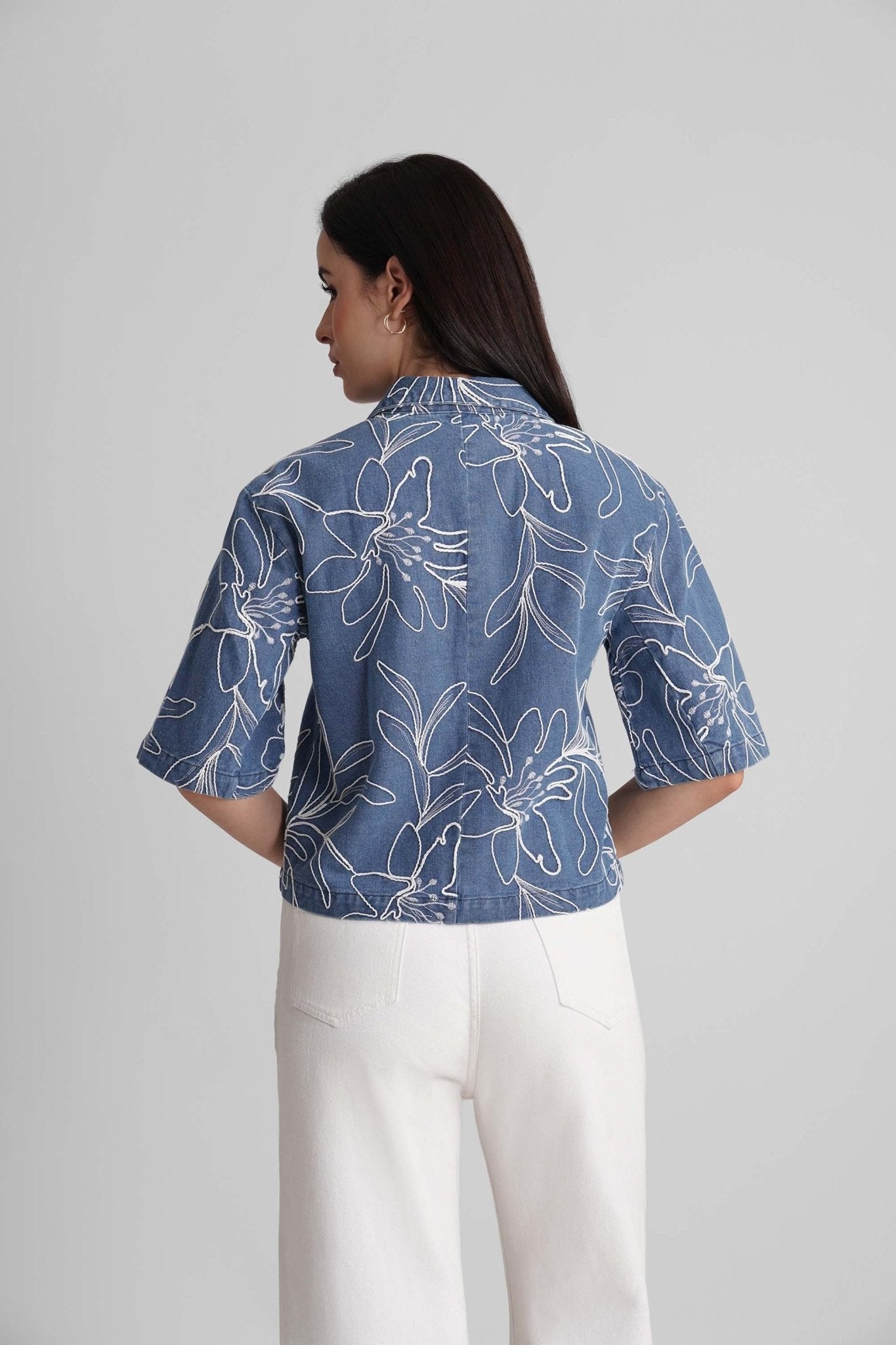 COVE EMBROIDERED DENIM SHACKET WITH JEWEL BUTTONS - Sunday Story