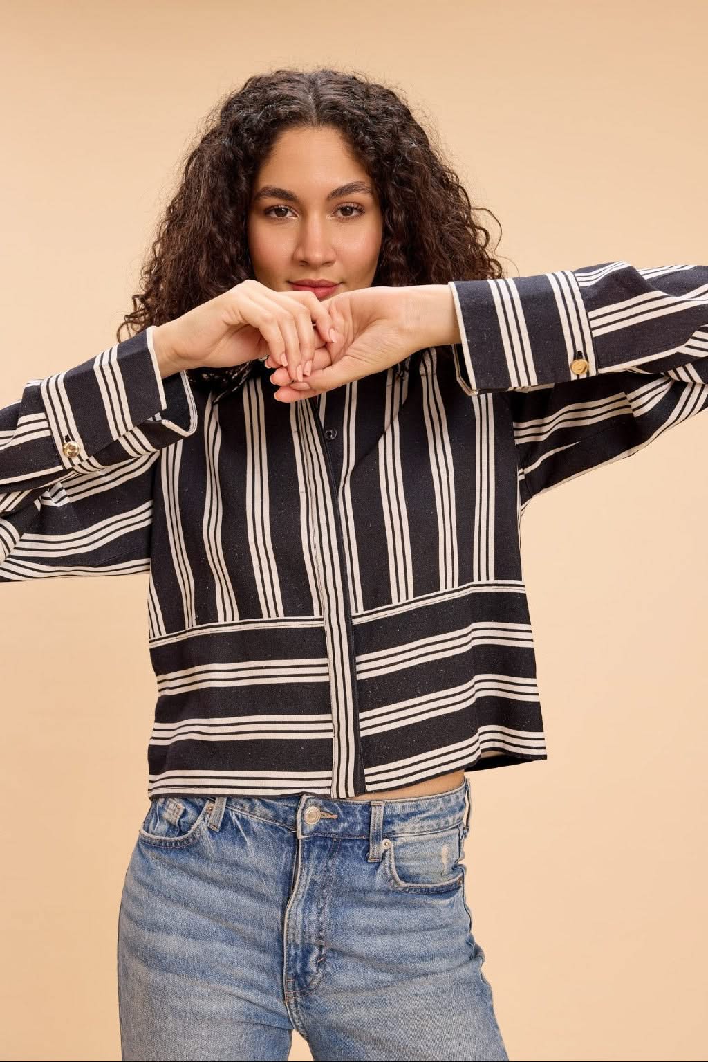 DAFFODIL STRIPE VISCOSE SHIRT WITH STATEMENT BUTTONS - Sunday Story