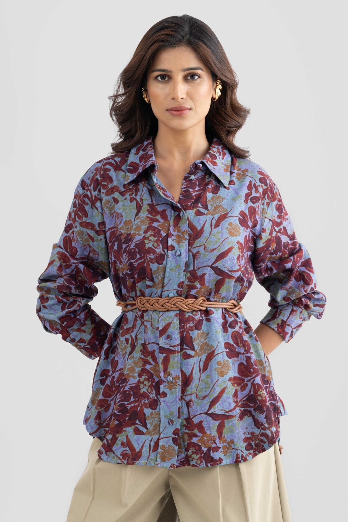 DARBY LINEN FLORAL PRINTED SHIRT WITH BELT - Sunday Story