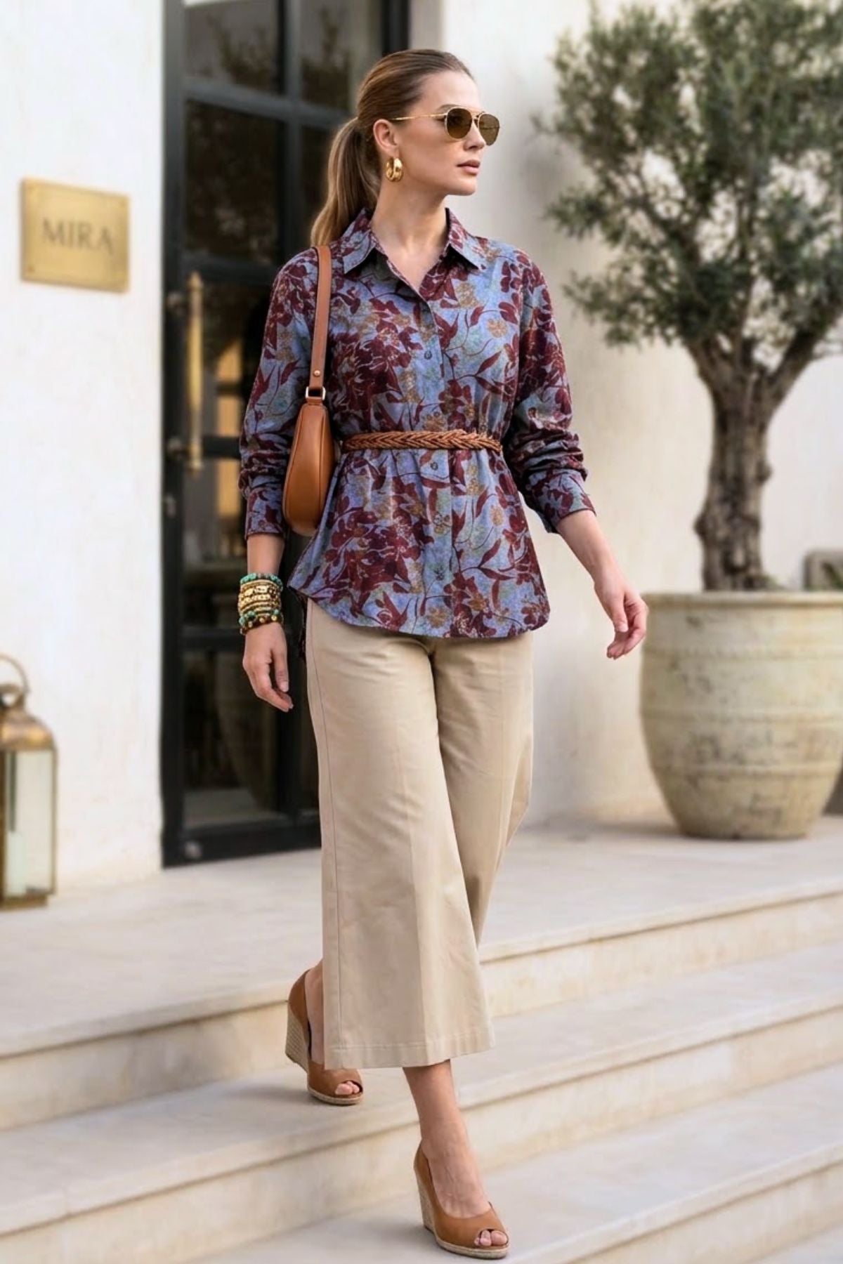 DARBY LINEN FLORAL PRINTED SHIRT WITH BELT - Sunday Story