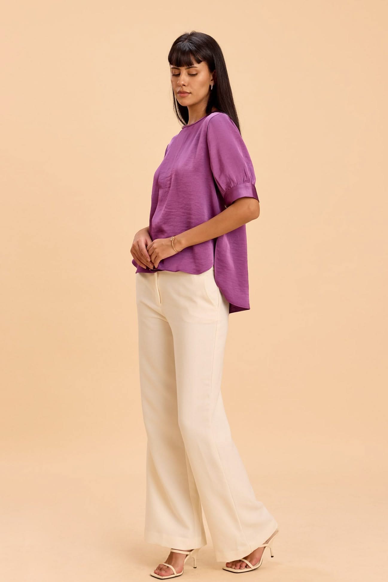 DARLENE LUXE SATIN TOP WITH JEWEL PEARL BUTTONS - Sunday Story