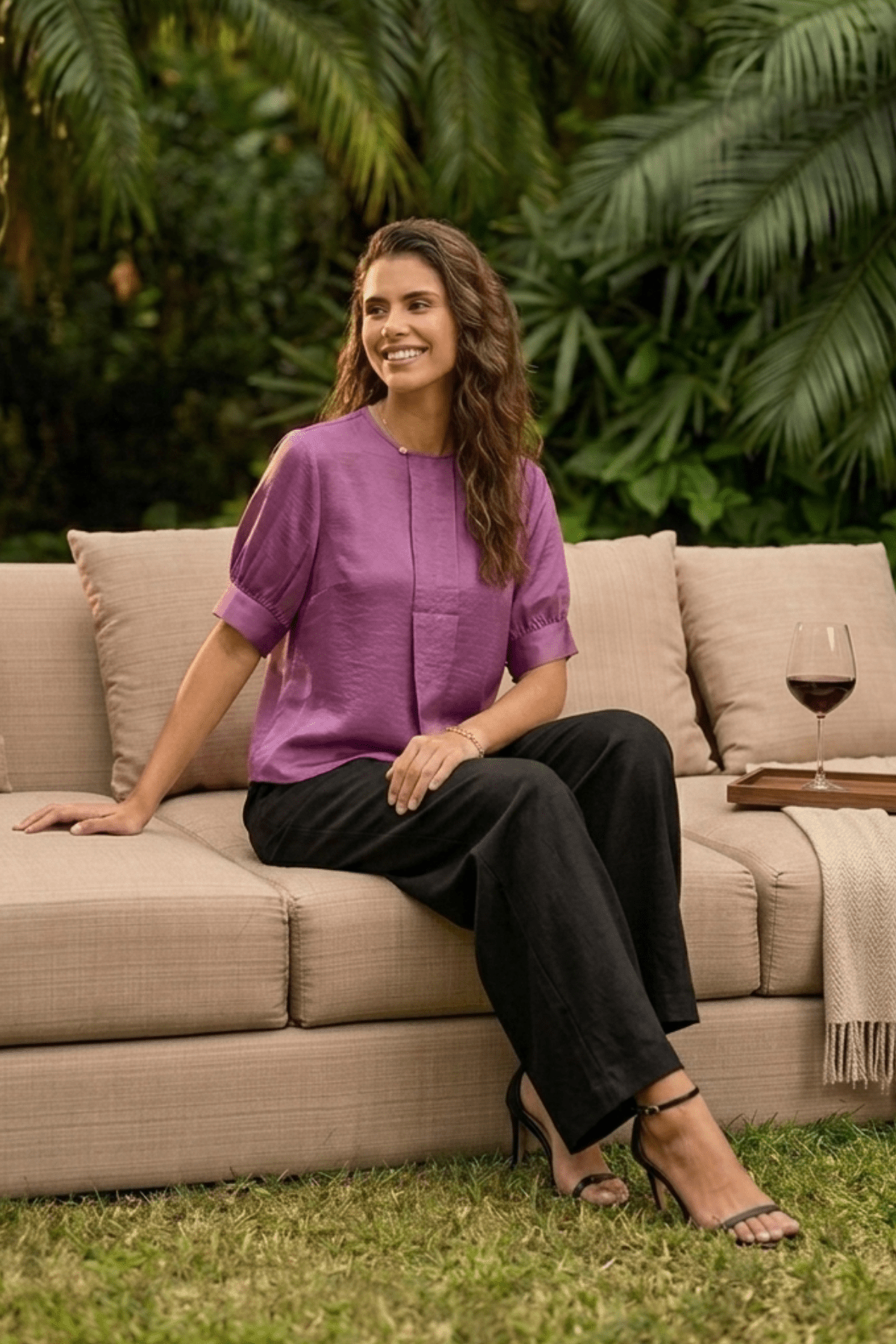 DARLENE LUXE SATIN TOP WITH JEWEL PEARL BUTTONS - Sunday Story