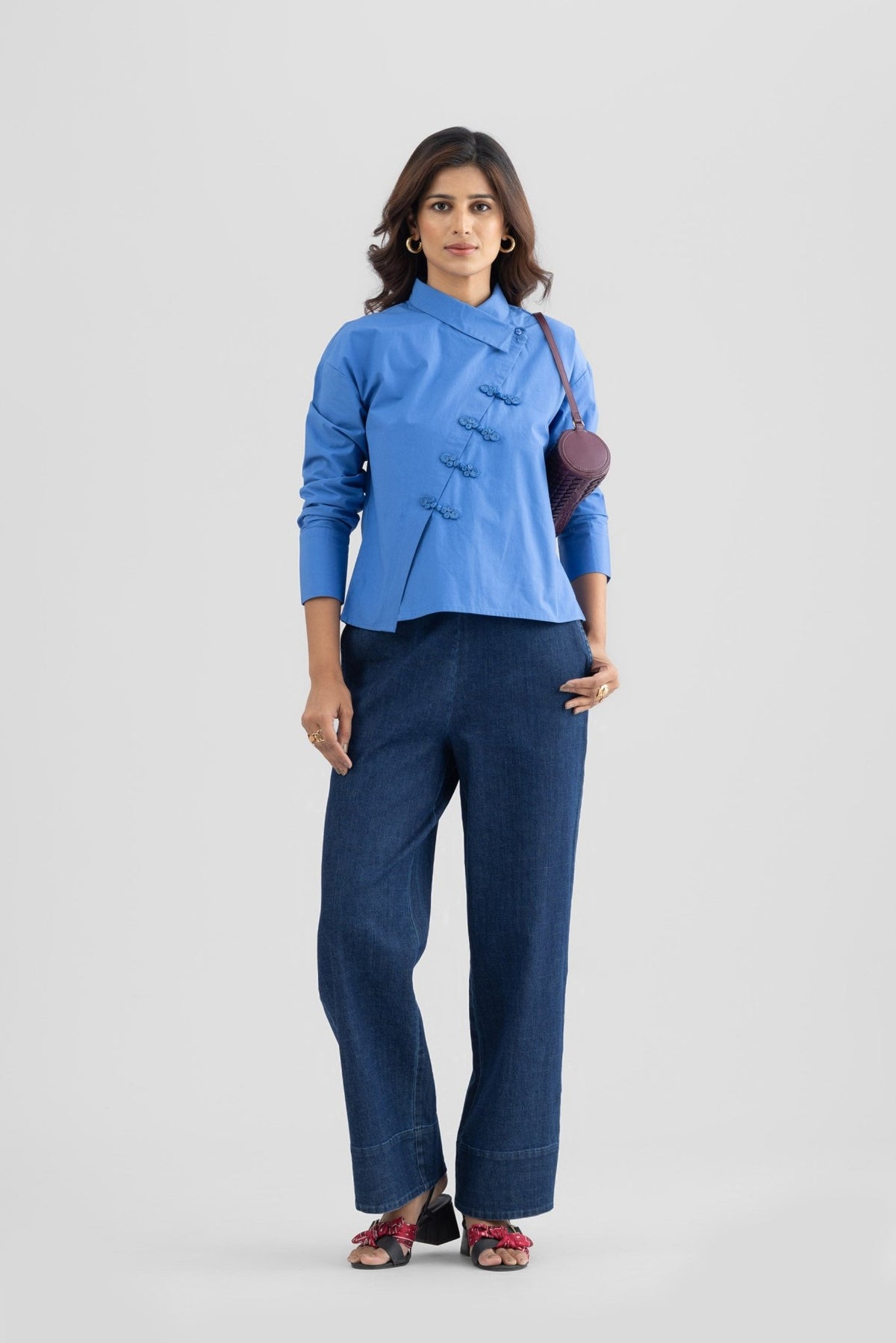 EZRA ASYMMETRICAL COTTON POPLIN SHIRT WITH FROG BUTTONS - Sunday Story