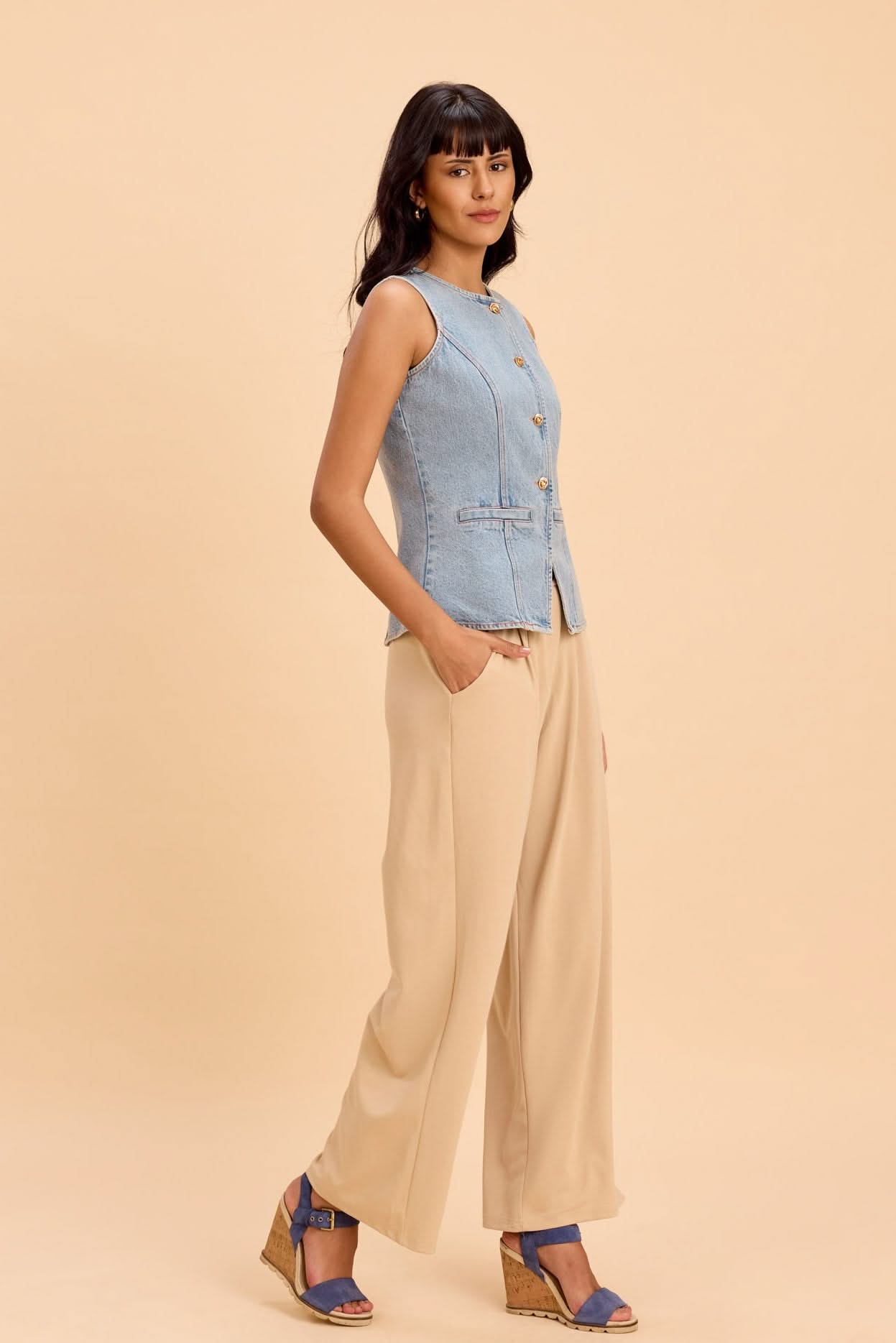 IRIS COTTON DENIM VEST WITH STATEMENT BUTTONS - Sunday Story
