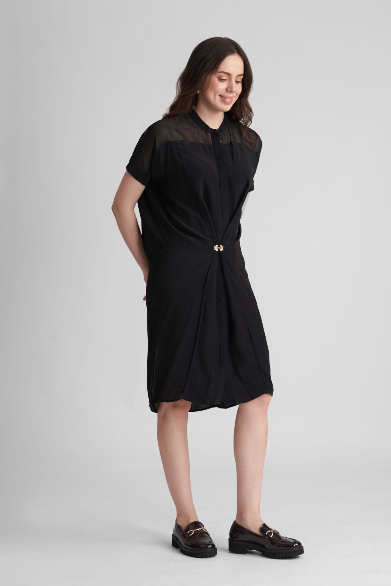 JANE RELAXED MIDI DRESS WITH FRONT TIE ADJUSTER - Sunday Story