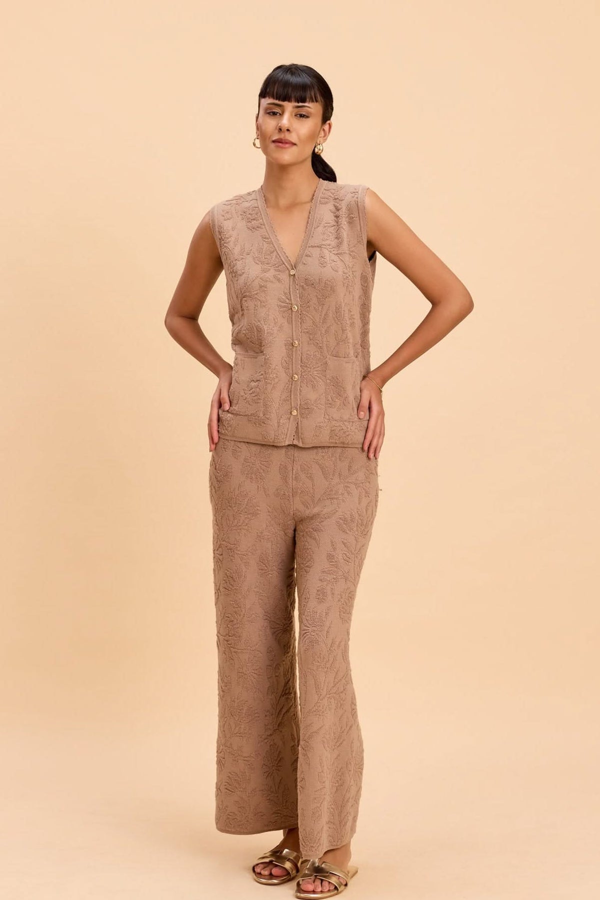 JIMMY 3D FLORAL JACQUARD KNITTED VEST CO-ORD SET - Sunday Story