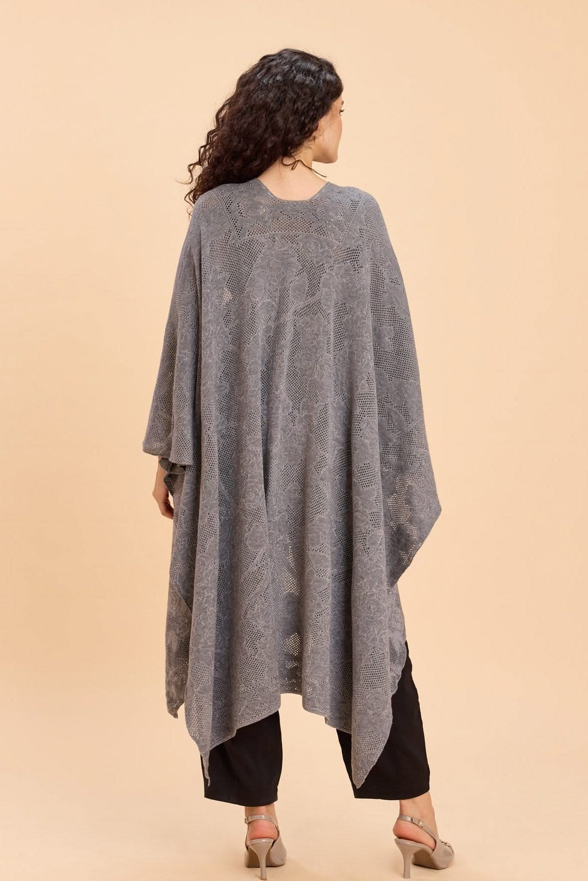 JOLLY LACE JACQUARD FRONT OPEN KNITTED CAPE - Sunday Story