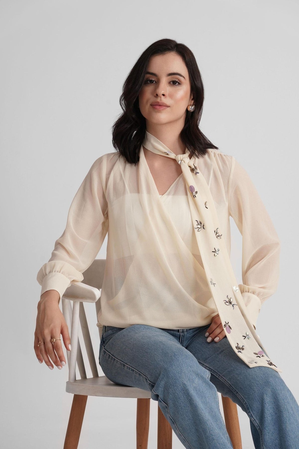 KOVE EMBROIDERED WRAP TOP WITH TIE UP DETAIL - Sunday Story