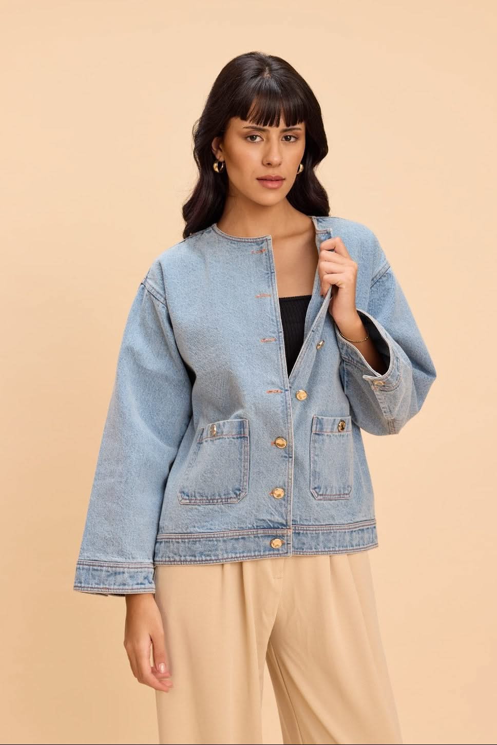 LILY COTTON DENIM BOXY JACKET WITH WIDE SLEEVES - Sunday Story