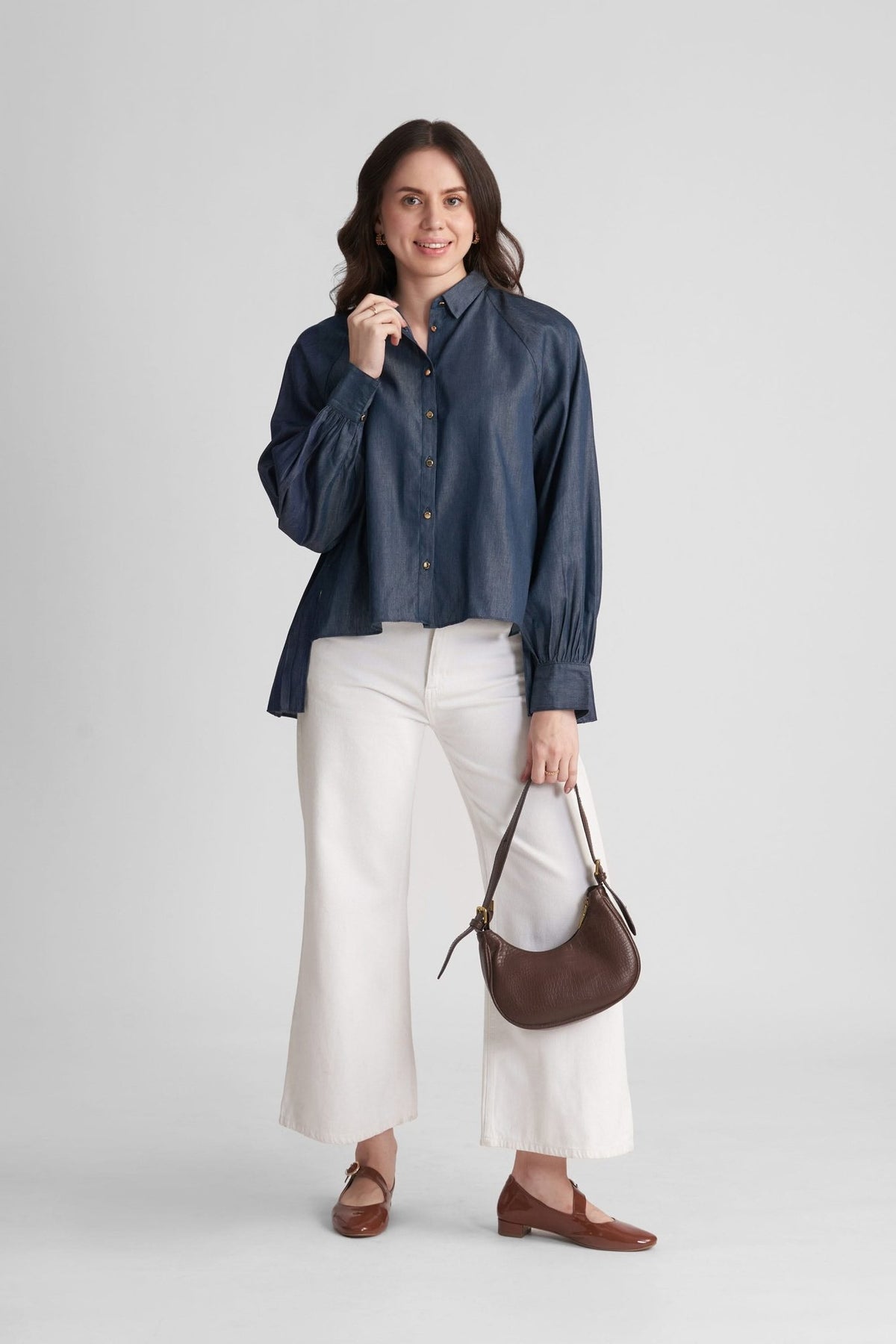 LIVIA COTTON DENIM SHIRT WITH PLEAT DETAIL - Sunday Story