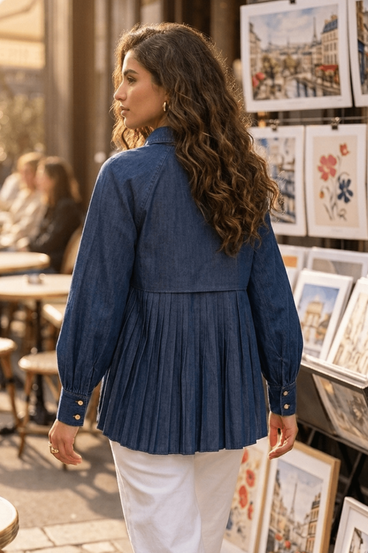 LIVIA COTTON DENIM SHIRT WITH PLEAT DETAIL - Sunday Story